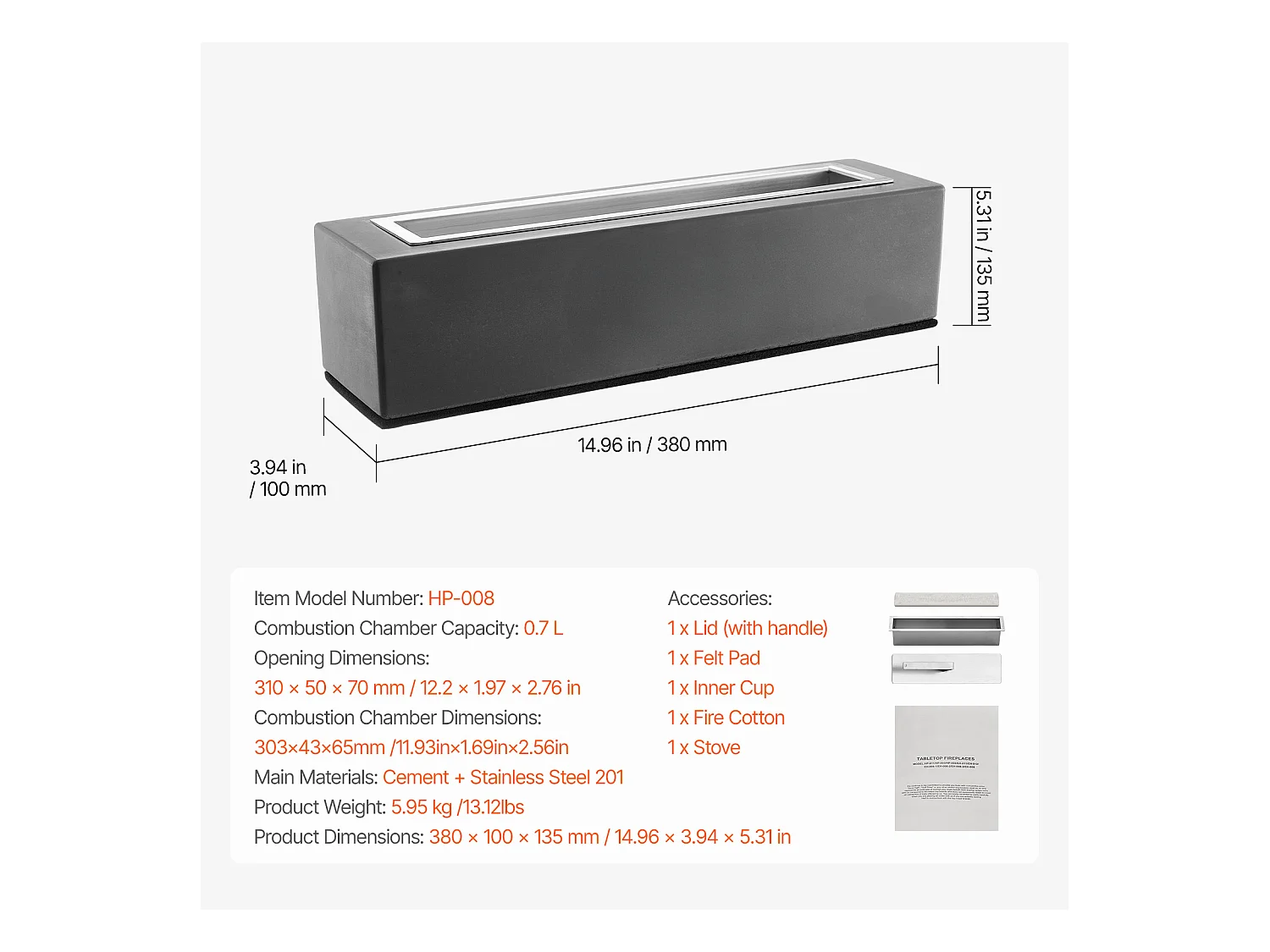 Braséro de Jardin, SucceBuy Foyer de Table en Béton 38 cm - Usage Intérieur/Extérieur pour Patio