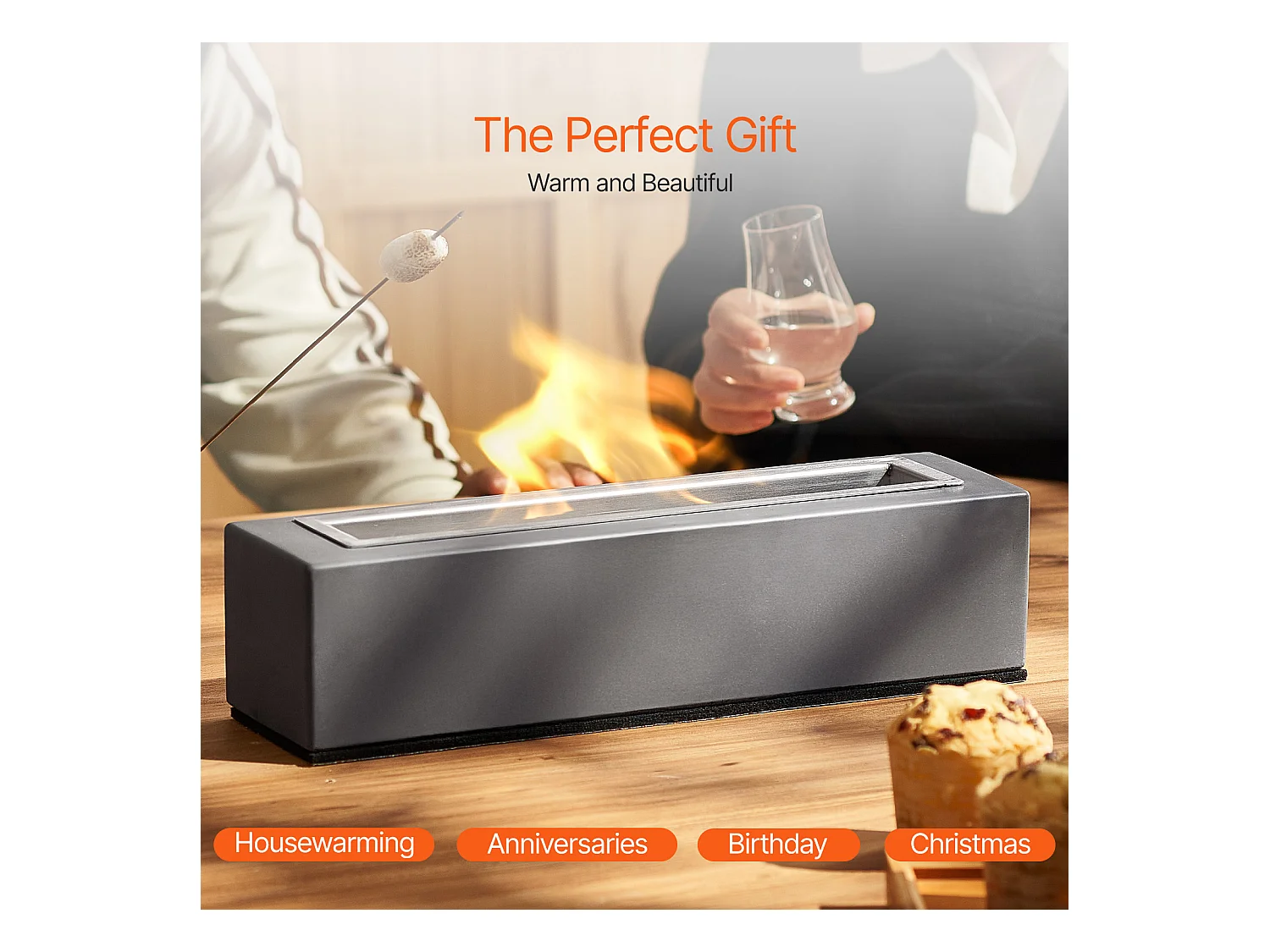 Braséro de Jardin, SucceBuy Foyer de Table en Béton 38 cm - Usage Intérieur/Extérieur pour Patio