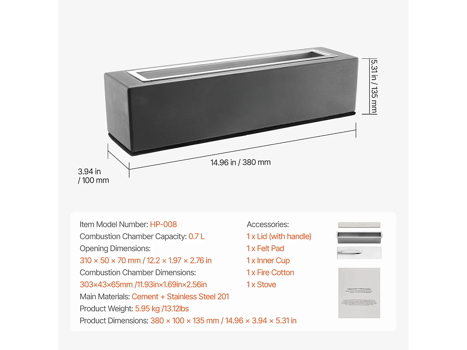 Gartenfeuerstelle, SucceBuy Tischfeuerstelle aus Beton 38 cm - Innen-/Außenbereich für Terrasse