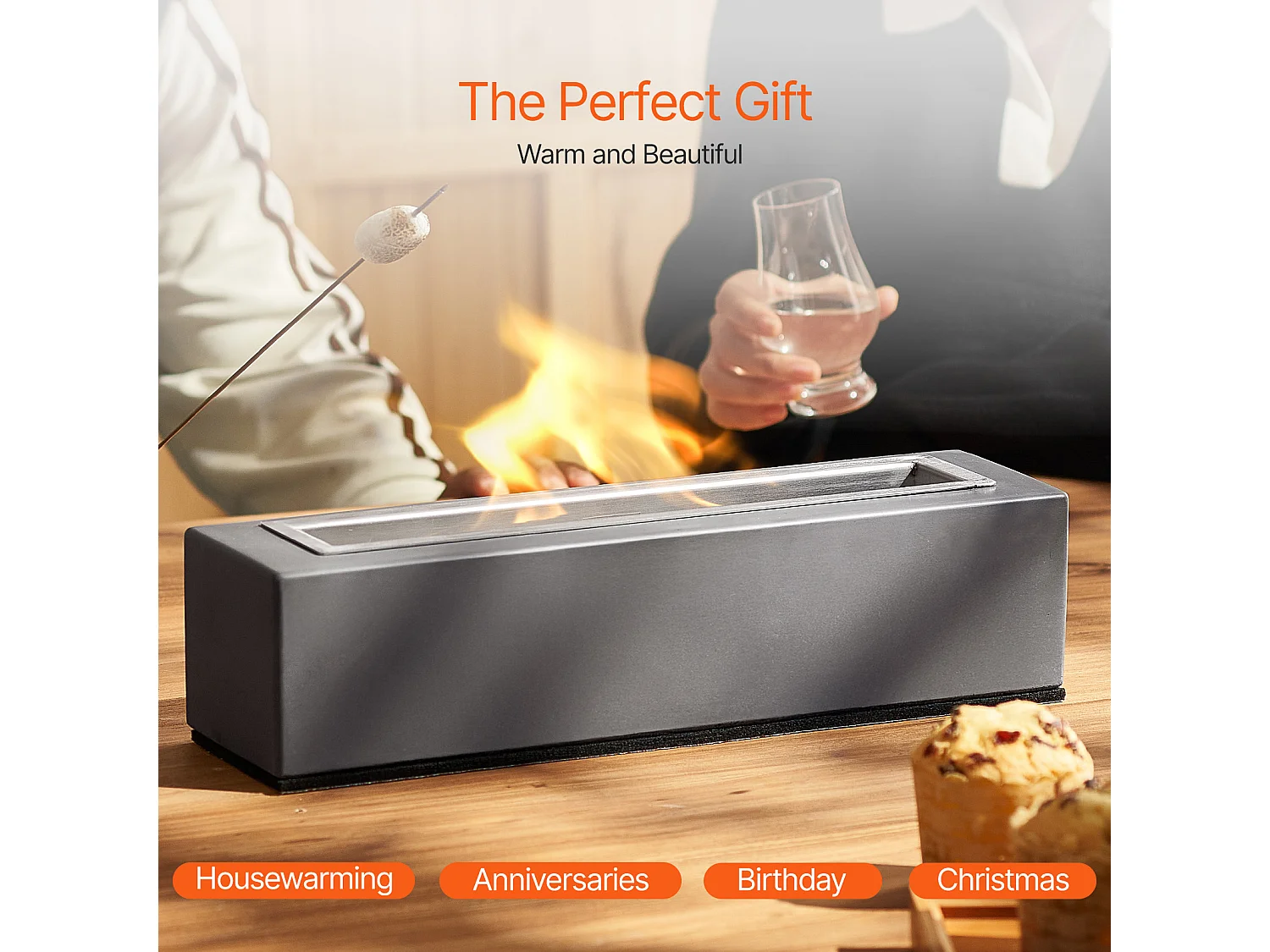 Gartenfeuerstelle, SucceBuy Tischfeuerstelle aus Beton 38 cm - Innen-/Außenbereich für Terrasse