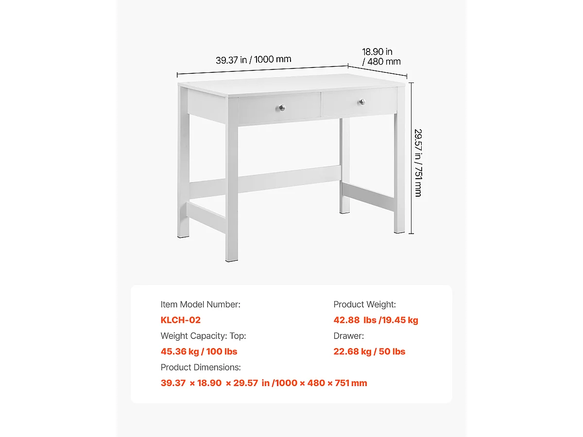 Tavolo da Ufficio Piccolo SucceBuy Scrivania Compatta con Cassetti per Cameretta, Tavolo da Studio Minimalista, Bianca