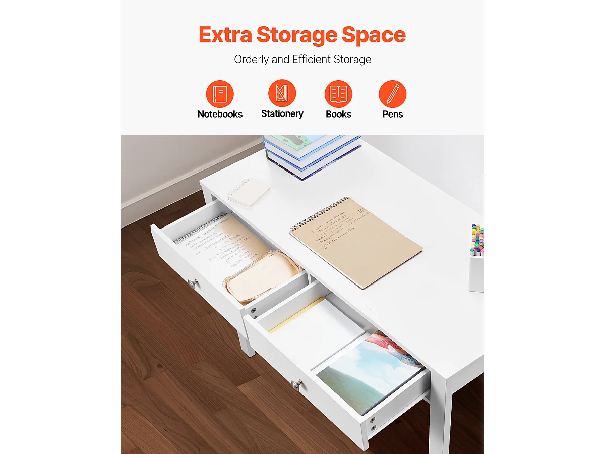 Tavolo da Ufficio Piccolo SucceBuy Scrivania Compatta con Cassetti per Cameretta, Tavolo da Studio Minimalista, Bianca