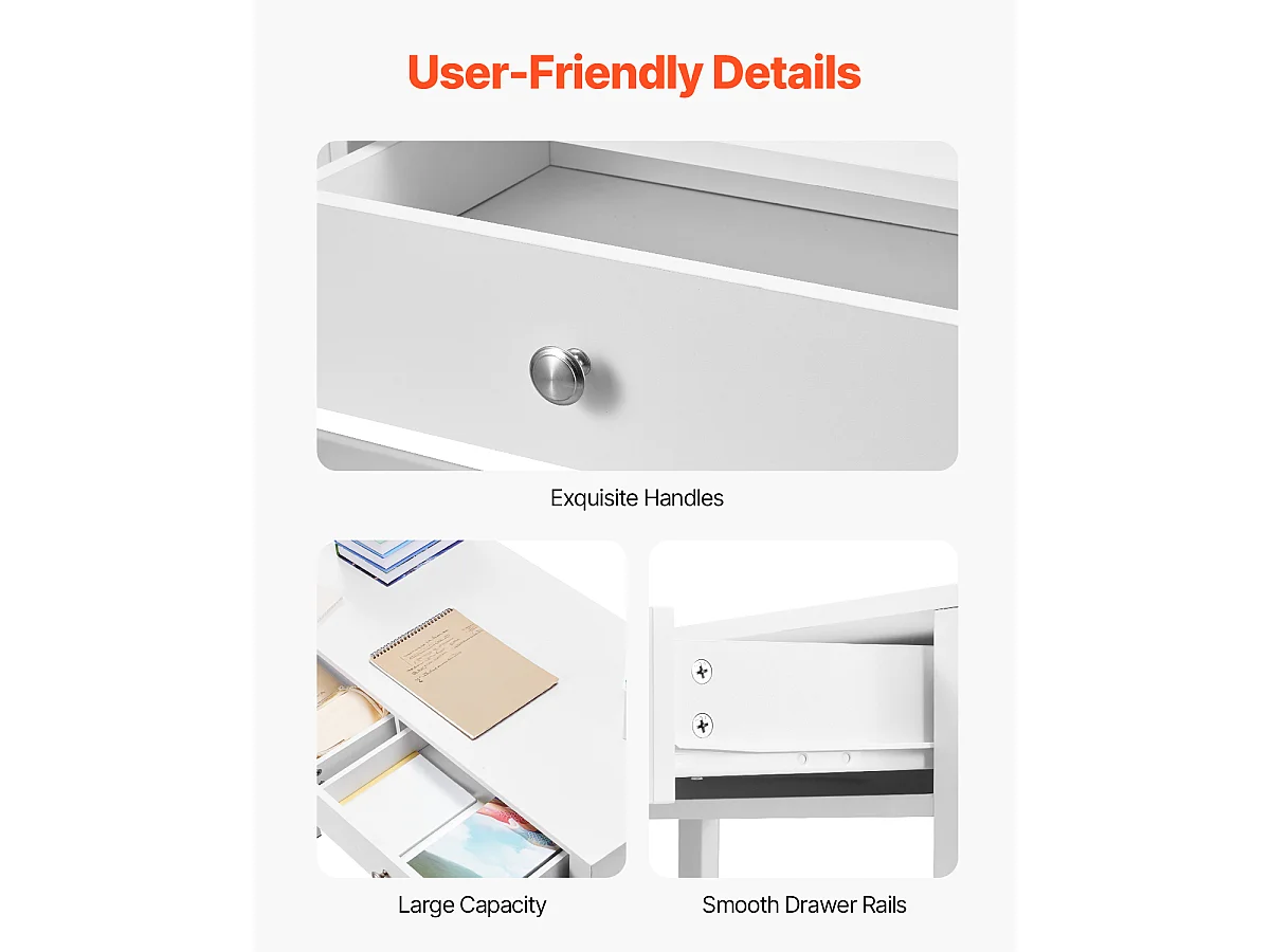 Tavolo da Ufficio Piccolo SucceBuy Scrivania Compatta con Cassetti per Cameretta, Tavolo da Studio Minimalista, Bianca