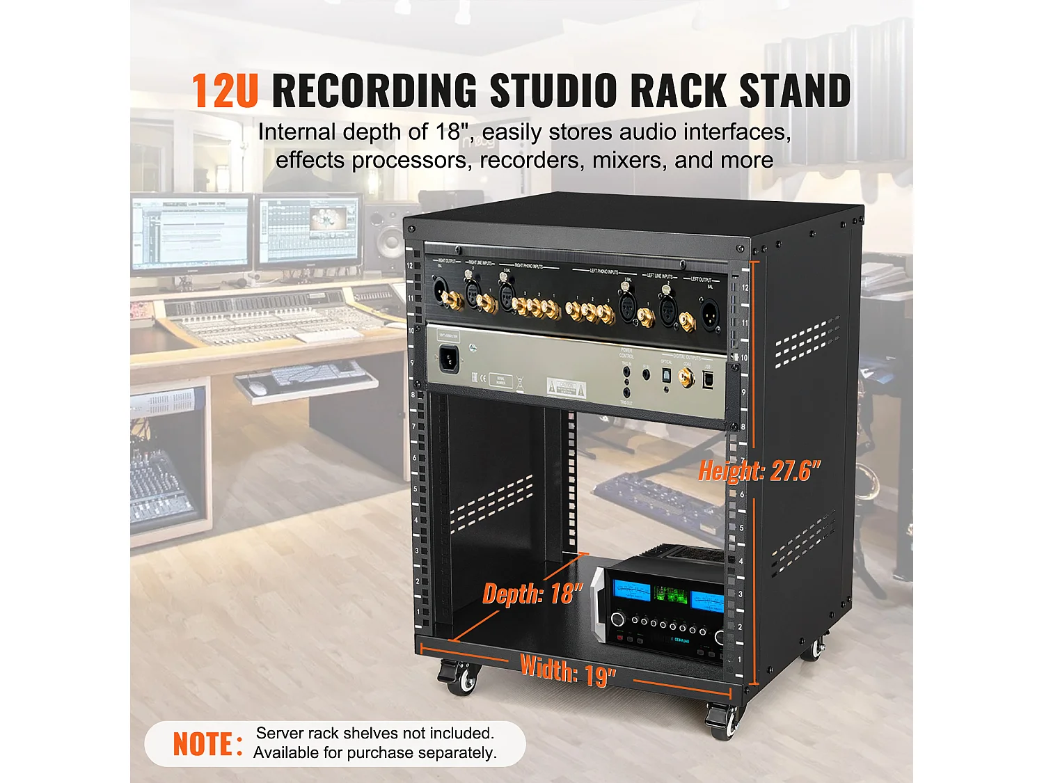 Server-Rack SucceBuy 12U AV-Rackstandaard 227kg Draagcapaciteit Netwerk Stereo Opnamestudio Rack