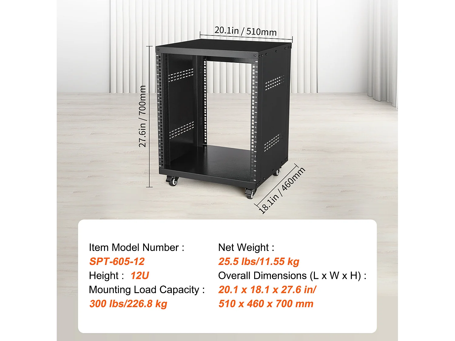 Szafa Serwerowa SucceBuy 12U Stojak AV 227kg Nośność Sieć Stereo Studio Nagrań Szafa