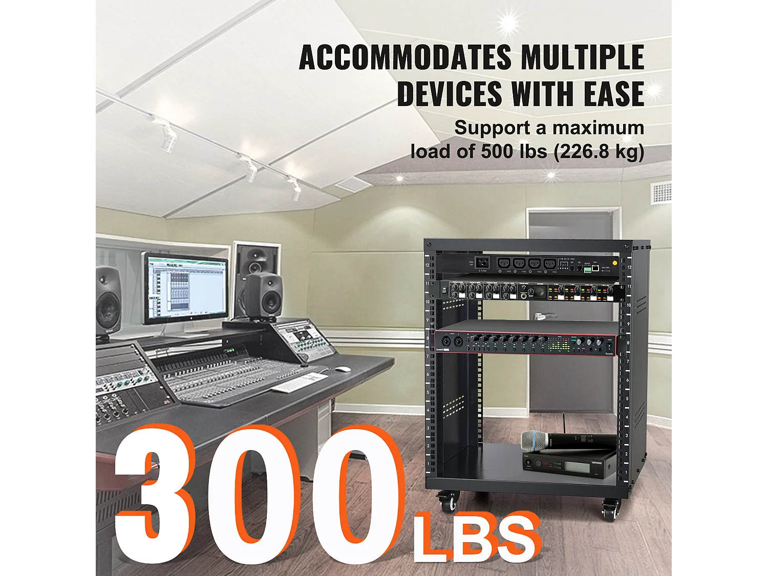 Szafa Serwerowa SucceBuy 12U Stojak AV 227kg Nośność Sieć Stereo Studio Nagrań Szafa