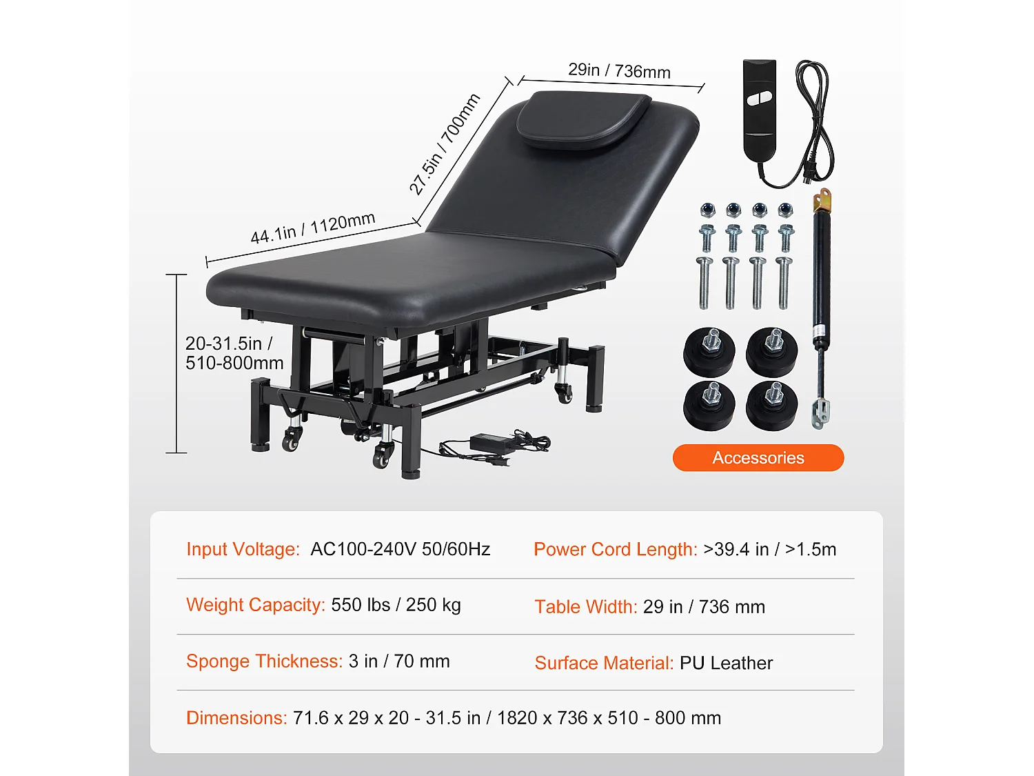 Table de Massage SucceBuy Électrique Professionnelle, Dossier Réglable de 0 à 45 °, Lit de Beauté pour Spa, Tatouage, Hauteur Réglable