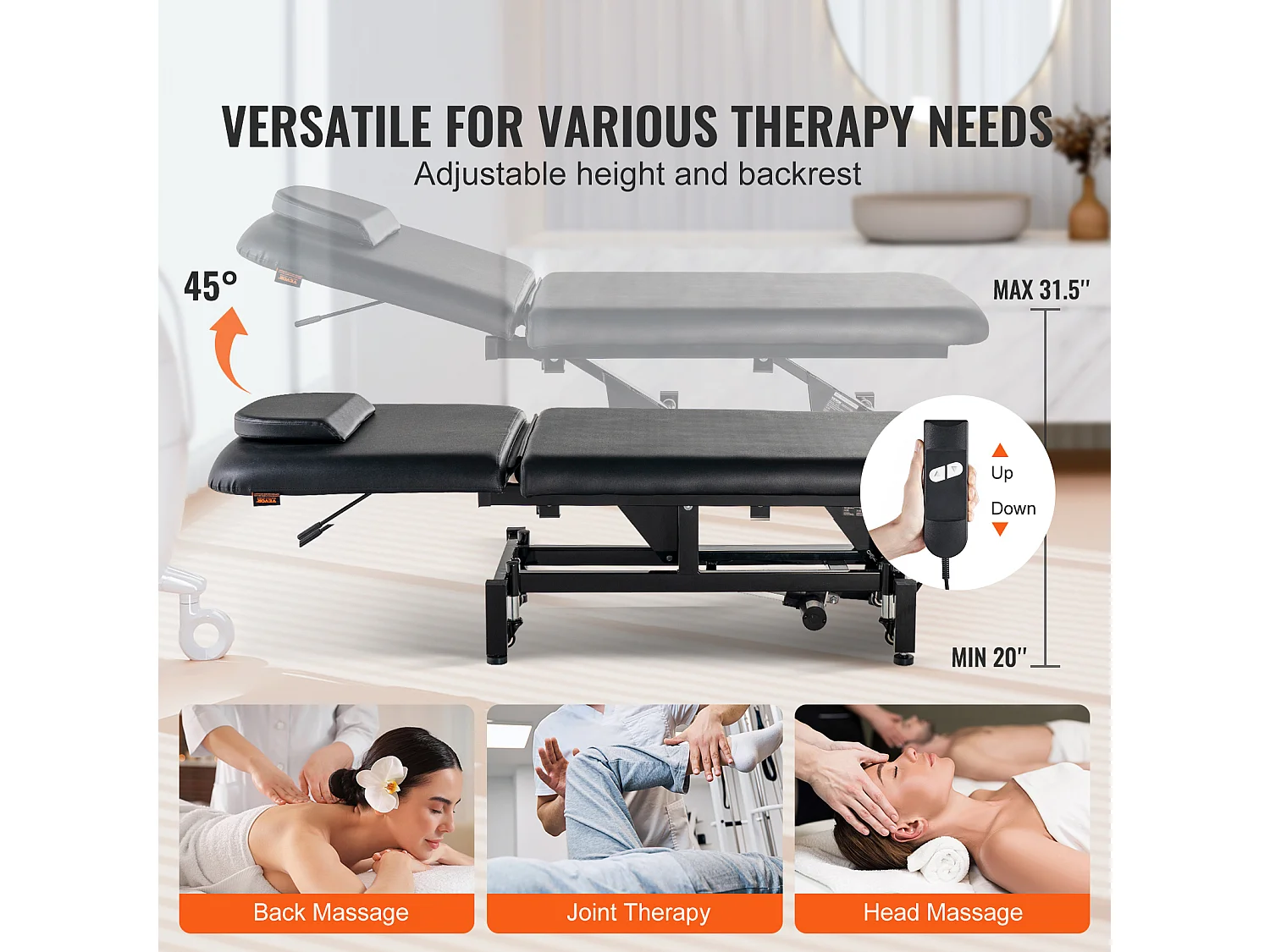 Table de Massage SucceBuy Électrique Professionnelle, Dossier Réglable de 0 à 45 °, Lit de Beauté pour Spa, Tatouage, Hauteur Réglable
