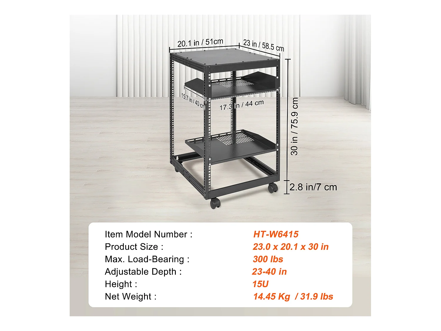 Rack Server SucceBuy 15U 4 - Rack Server a Montanti, 58cm - 102cm Regolabile, Chassis Rete