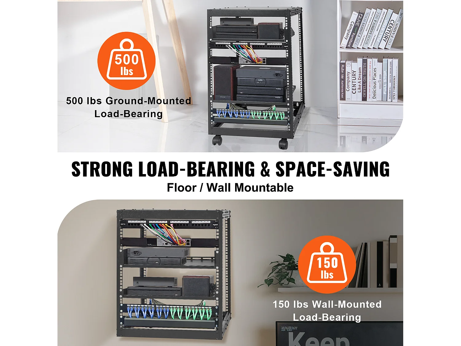 Rack de Serveur SucceBuy 15U 4 - Rack Serveur à Montants, 58cm - 102cm Réglable, Boîtier Réseau