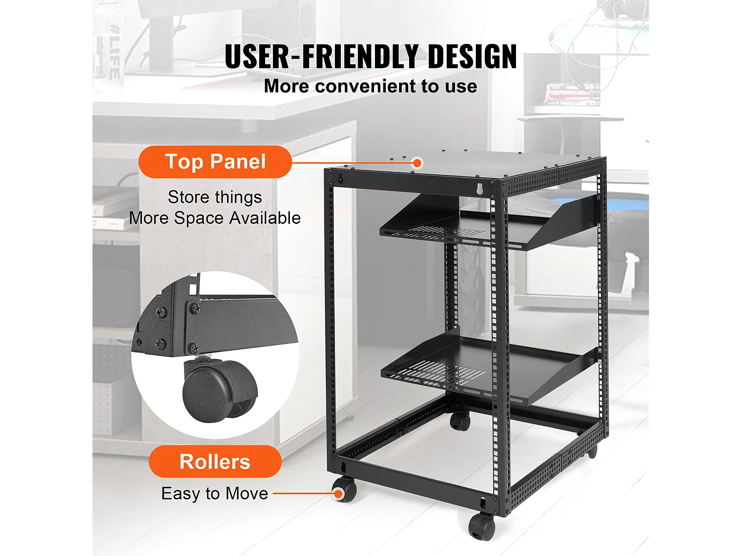 Rack de Serveur SucceBuy 15U 4 - Rack Serveur à Montants, 58cm - 102cm Réglable, Boîtier Réseau