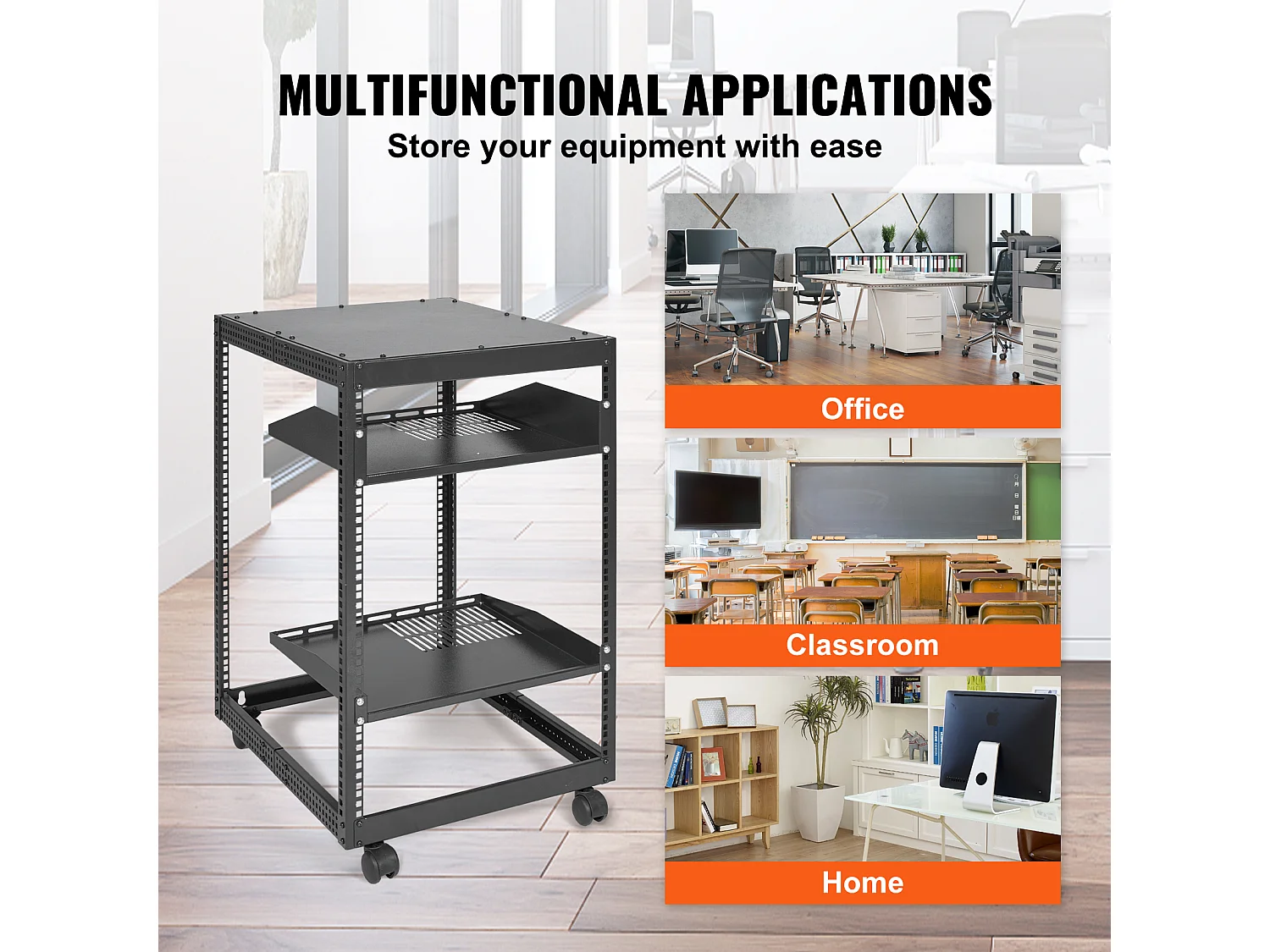 Rack de Serveur SucceBuy 15U 4 - Rack Serveur à Montants, 58cm - 102cm Réglable, Boîtier Réseau