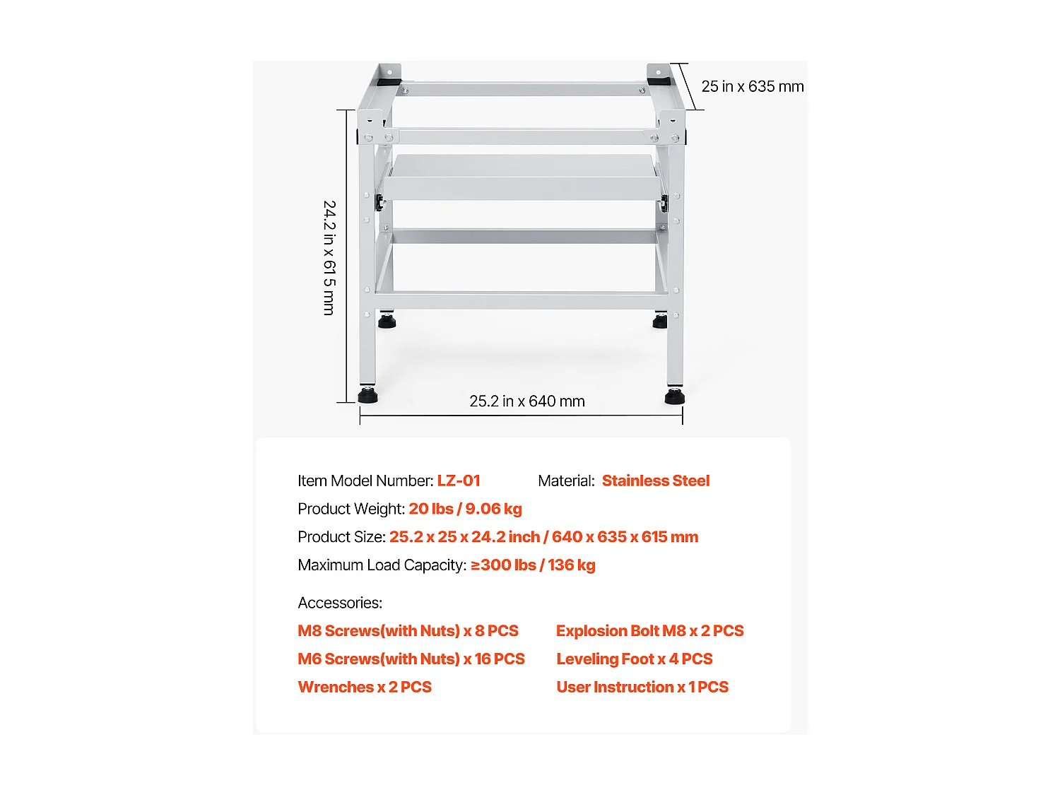 Socle Machine à Laver SucceBuy Support de Machine à Laver 123 x 63,5 cm, 268 kg Double Plateau