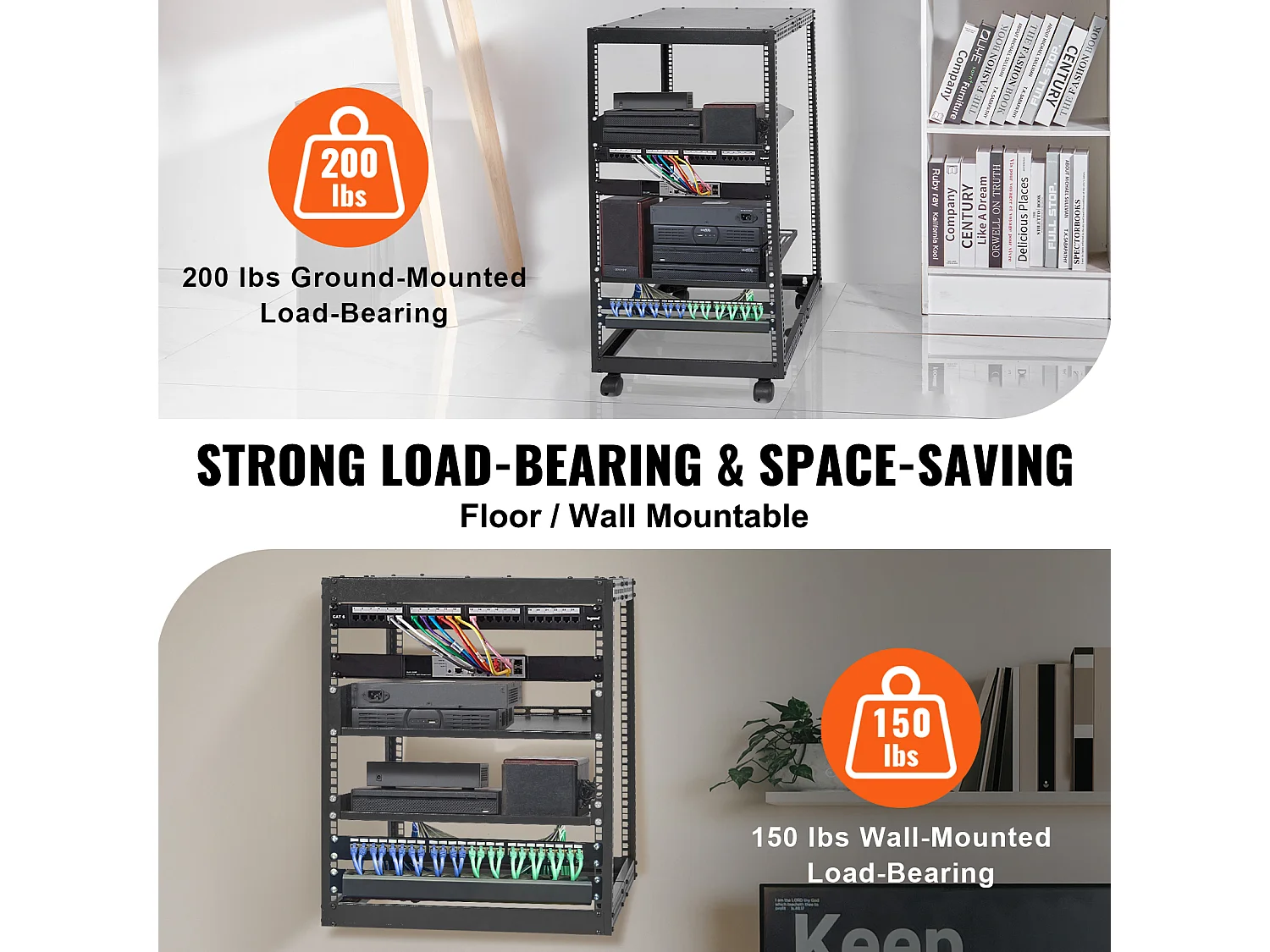 Rack de Serveur SucceBuy 20U 4 - Rack Serveur à Montants, 58cm - 102cm Réglable, Boîtier Réseau