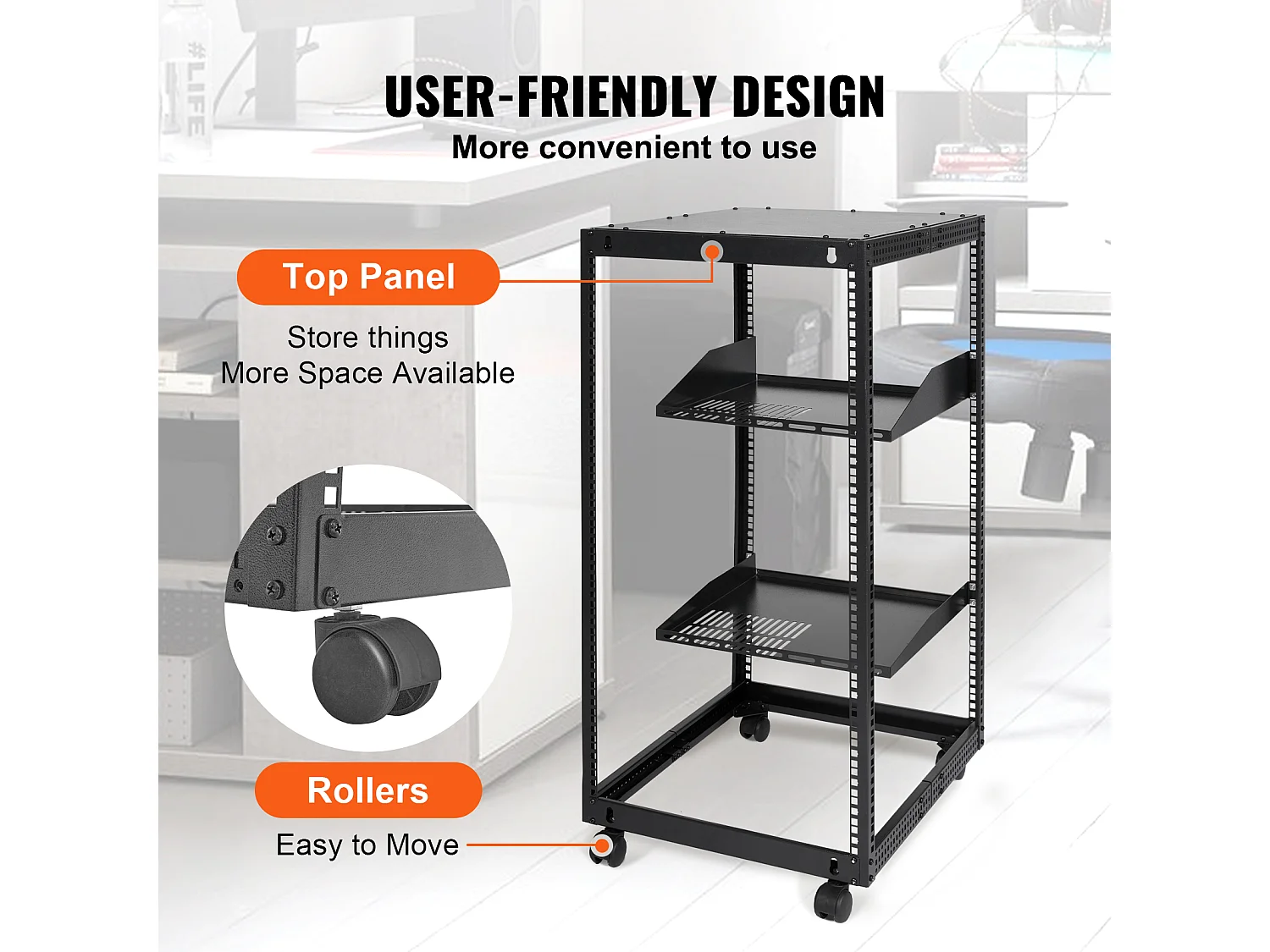 Rack de Serveur SucceBuy 20U 4 - Rack Serveur à Montants, 58cm - 102cm Réglable, Boîtier Réseau