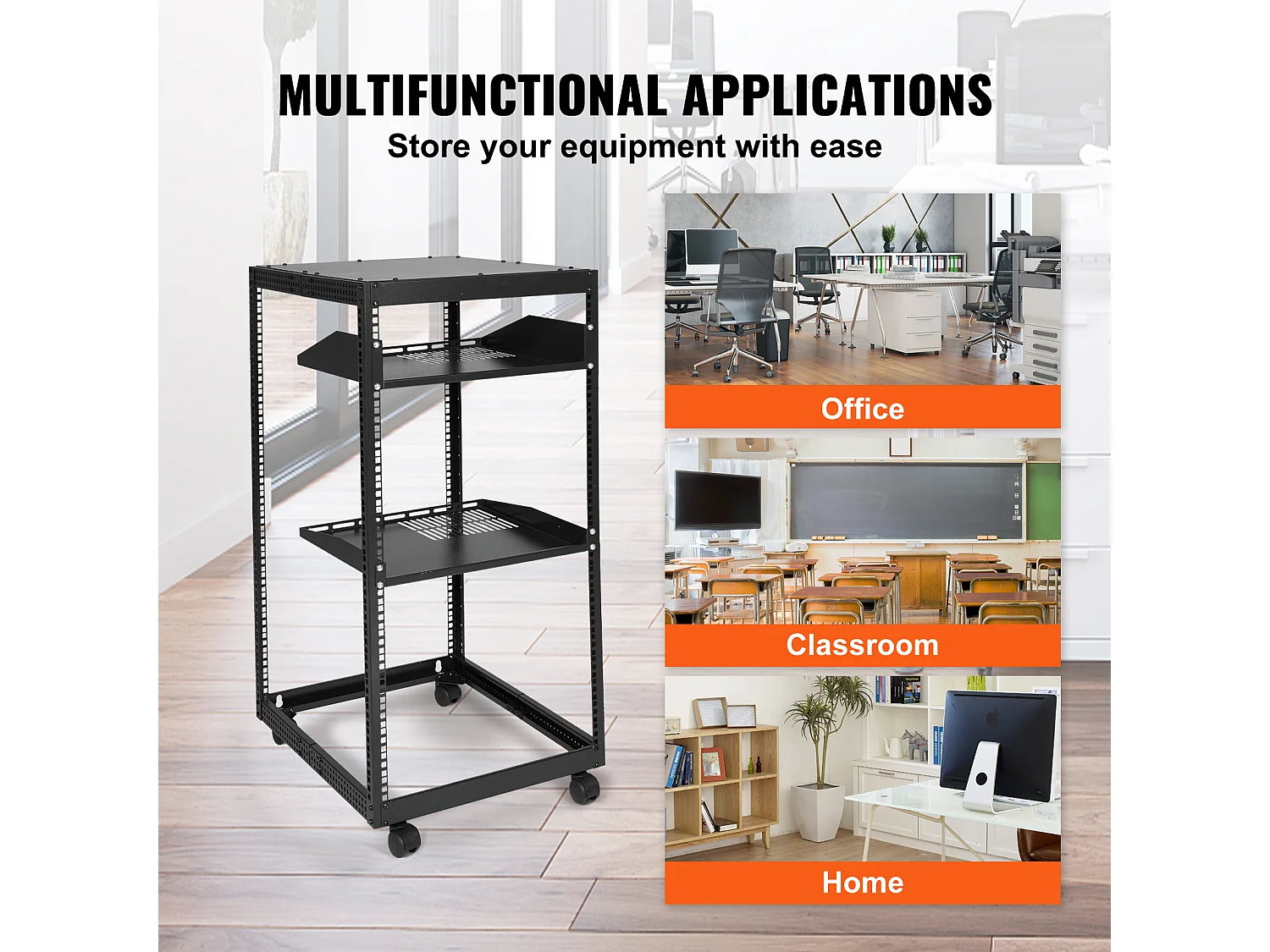 Rack de Serveur SucceBuy 20U 4 - Rack Serveur à Montants, 58cm - 102cm Réglable, Boîtier Réseau