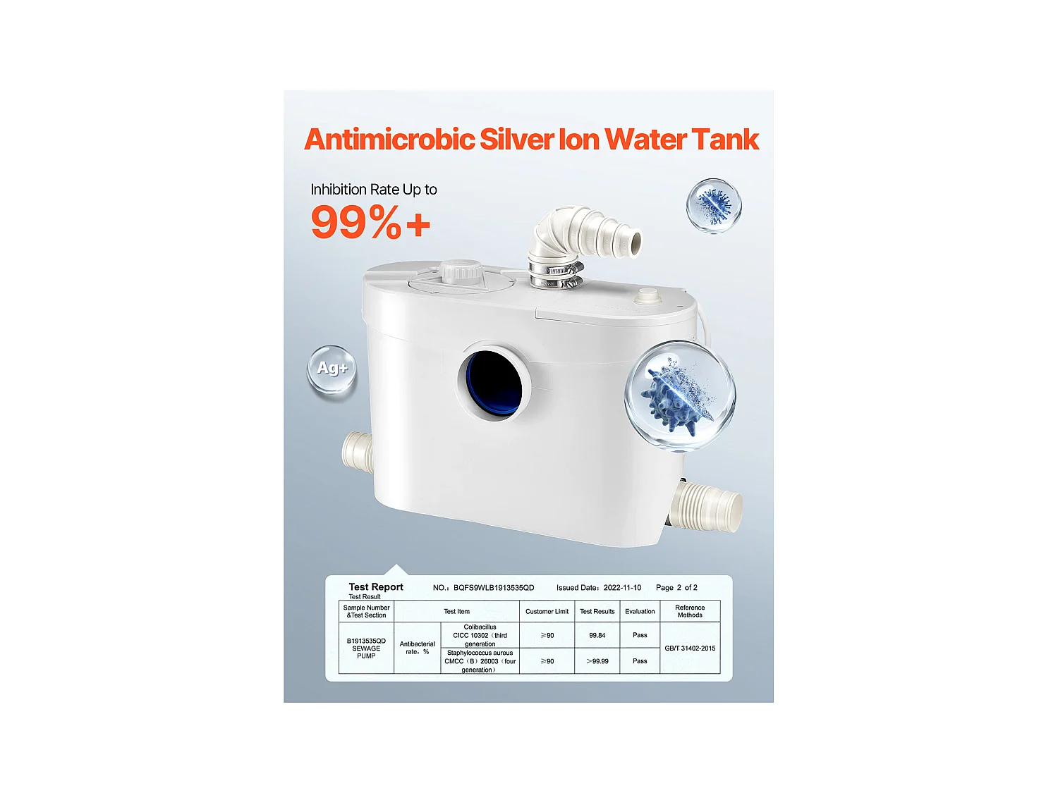 Maceratiepomp SucceBuy 900W Maceratiepomp met 4 Inlaten, Debiet 180 L/min, tot 12 m Opvoerhoogte, Ideaal voor het Verwijderen van Afvalwater uit Toiletten