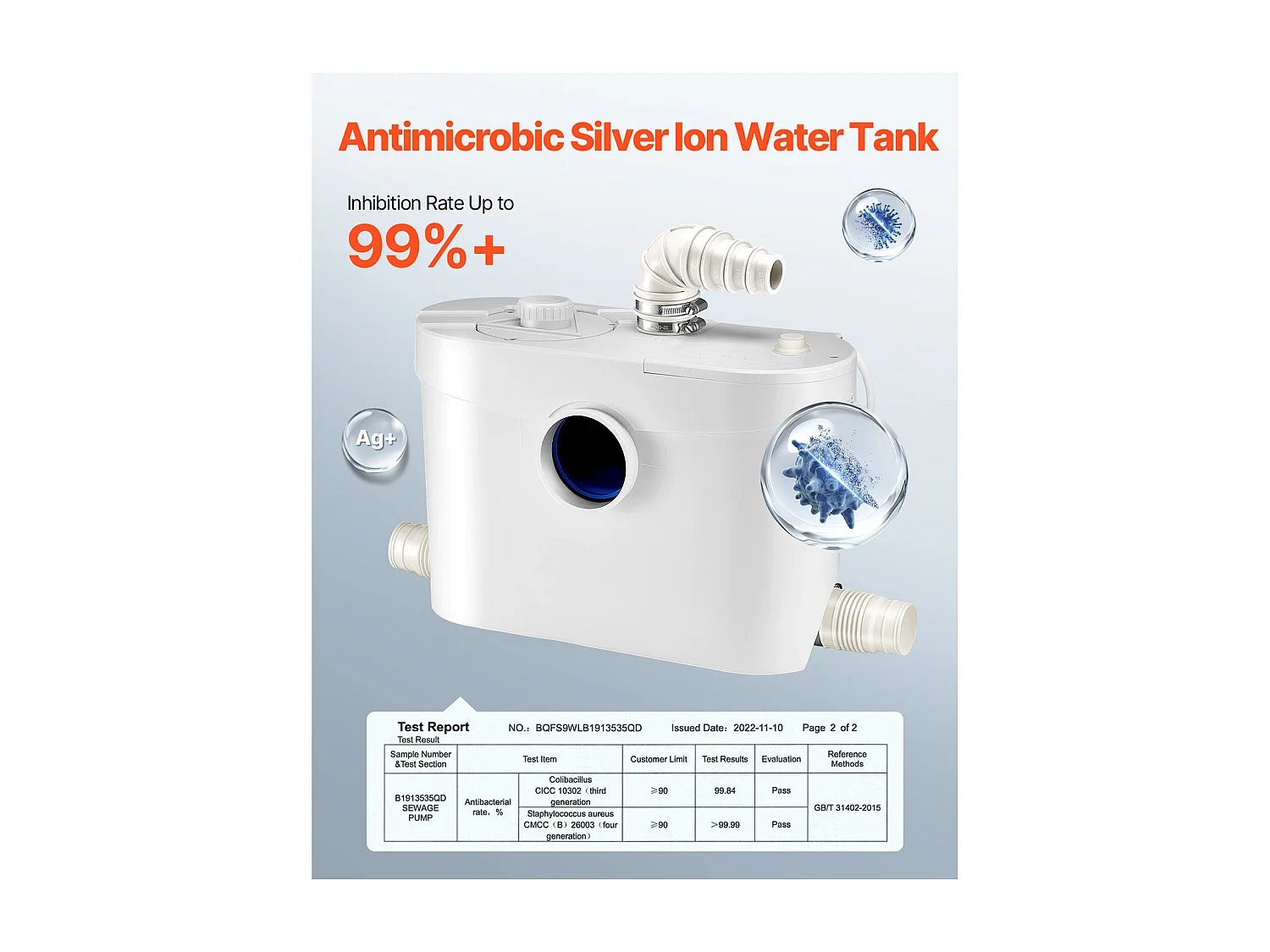 Pompe de Macération SucceBuy Pompe de Macération Toilettes 900 W, Débit 180 L/min, Hauteur 12 m