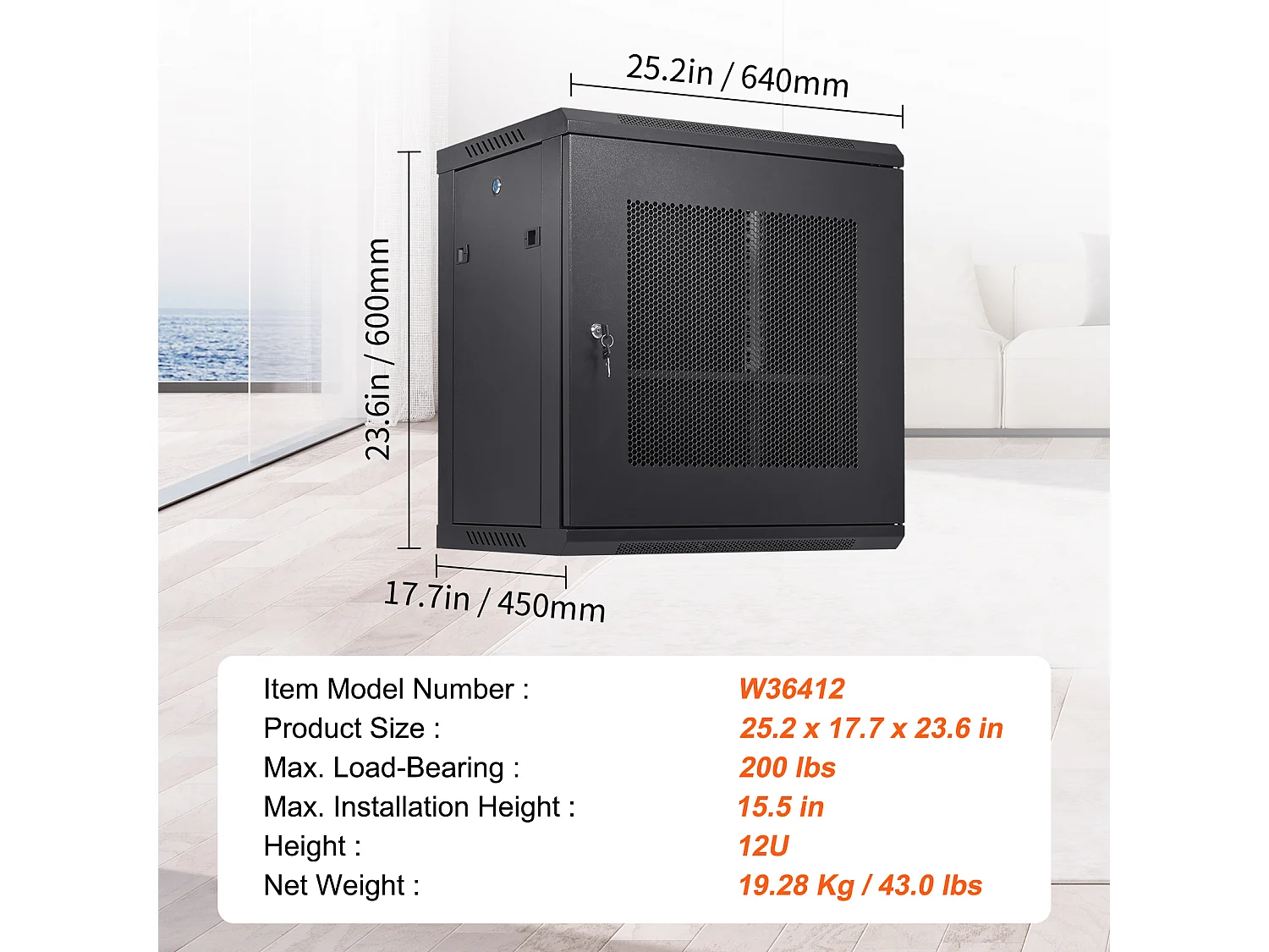 Rack de Serveur SucceBuy 12U Boîtier d'Armoire Réseau à Montage Mural 39cm de Profondeur avec Porte Verrouillable