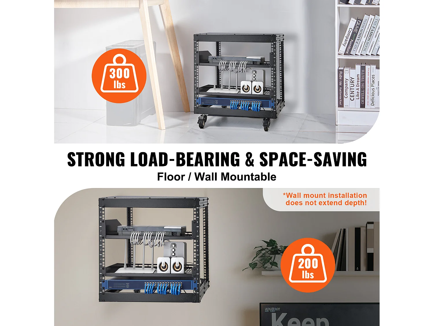 Rack de Serveur SucceBuy 9U Boîtier Réseau à Cadre Ouvert à 4 Montants 58cm-102cm Réglable