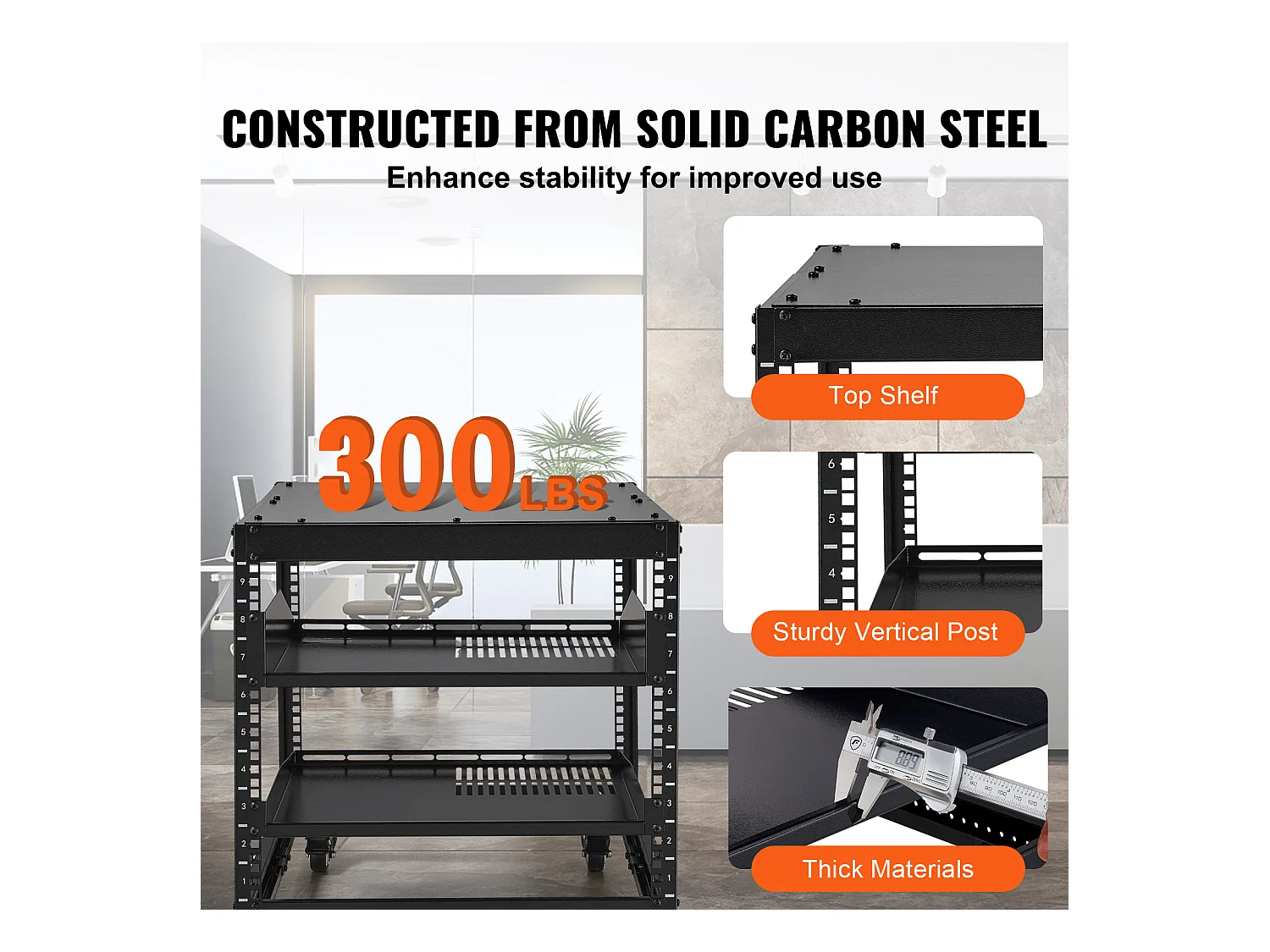 Rack de Serveur SucceBuy 9U Boîtier Réseau à Cadre Ouvert à 4 Montants 58cm-102cm Réglable