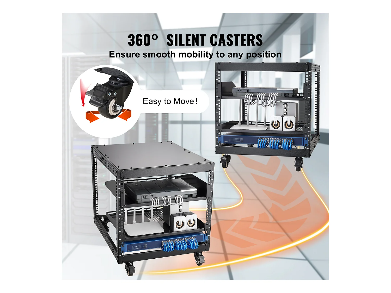 Rack de Serveur SucceBuy 9U Boîtier Réseau à Cadre Ouvert à 4 Montants 58cm-102cm Réglable