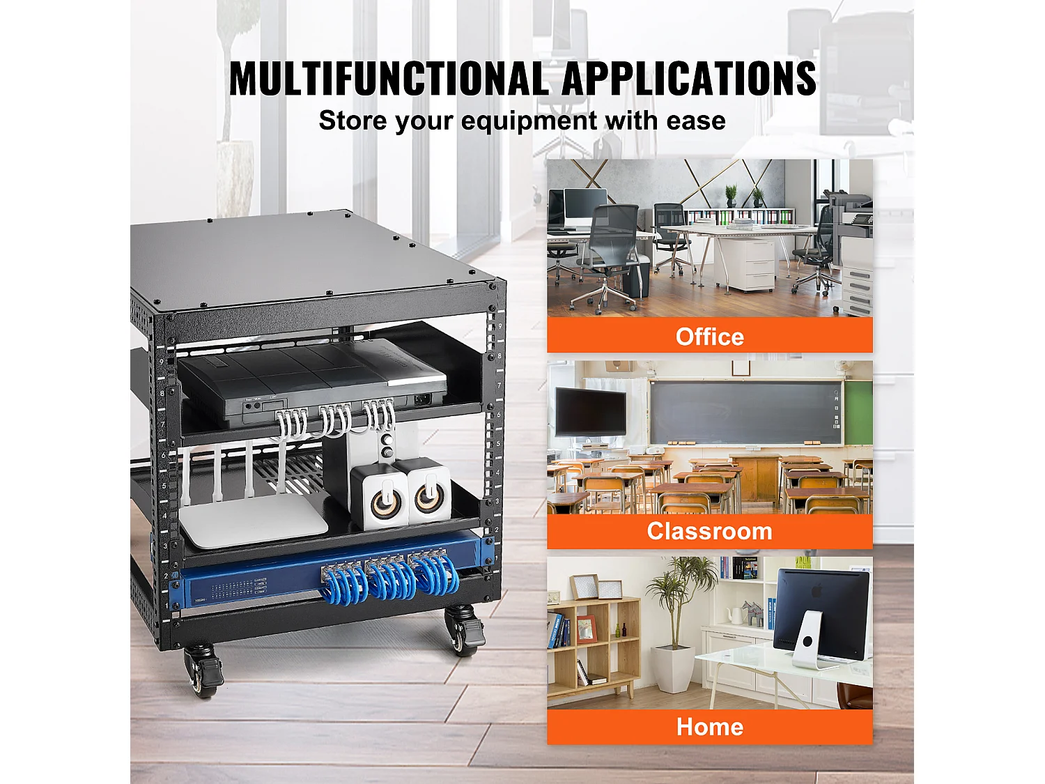 Rack de Serveur SucceBuy 9U Boîtier Réseau à Cadre Ouvert à 4 Montants 58cm-102cm Réglable