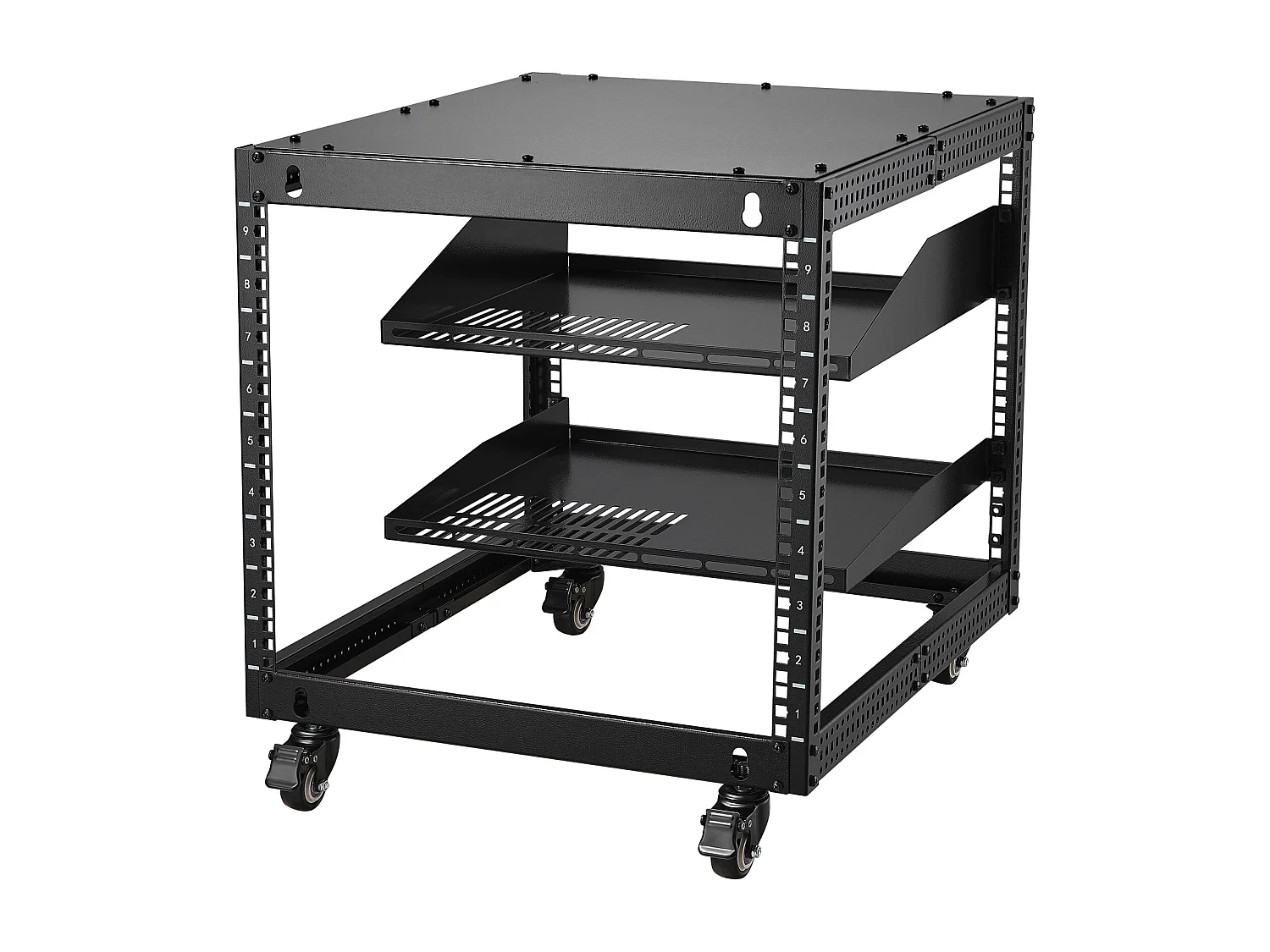 Rack de Serveur SucceBuy 9U Boîtier Réseau à Cadre Ouvert à 4 Montants 58cm-102cm Réglable