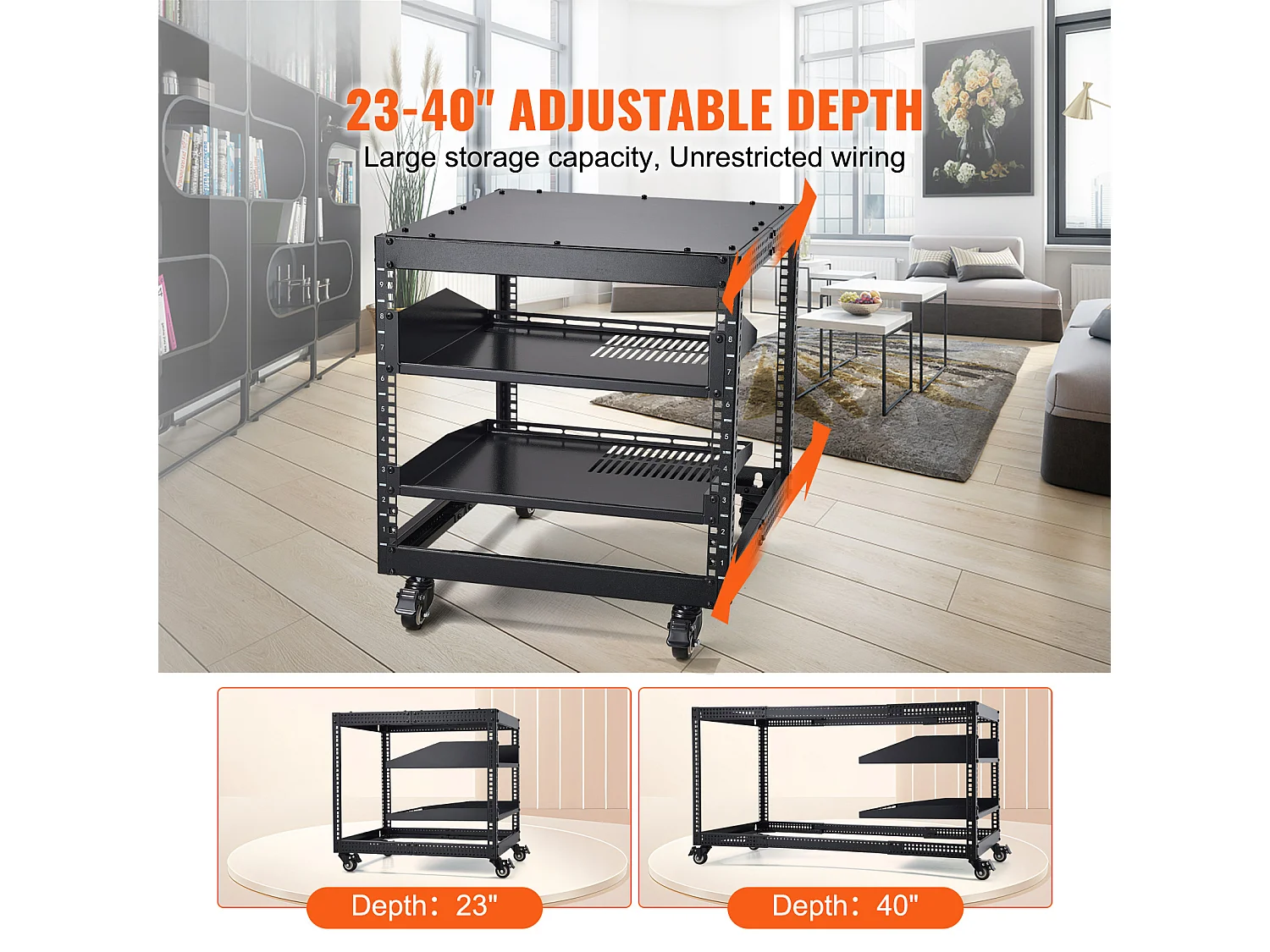 Rack de Serveur SucceBuy 9U Boîtier Réseau à Cadre Ouvert à 4 Montants 58cm-102cm Réglable