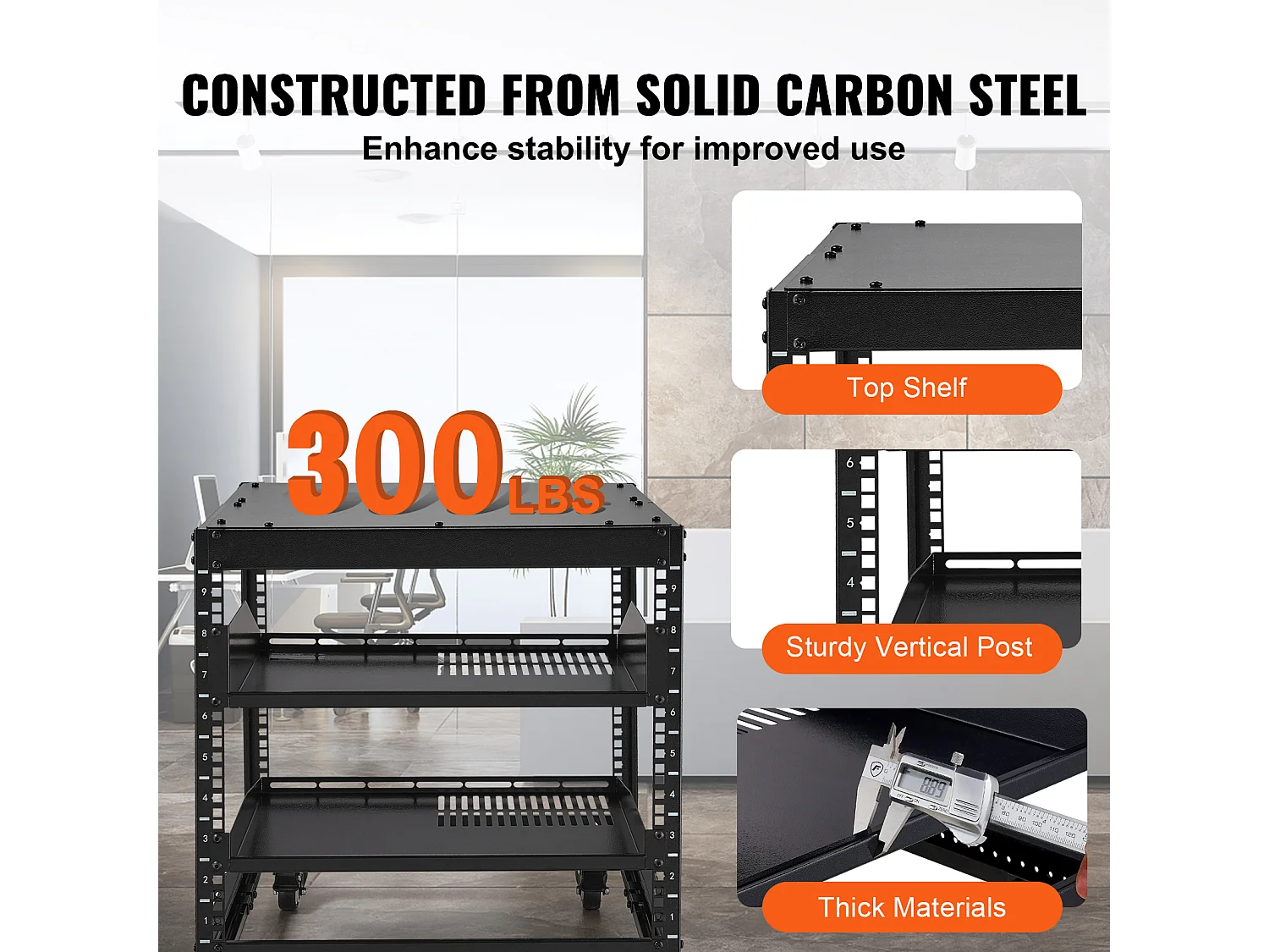 Rack de Serveur SucceBuy 9U Boîtier Réseau à Cadre Ouvert à 4 Montants 58cm-102cm Réglable