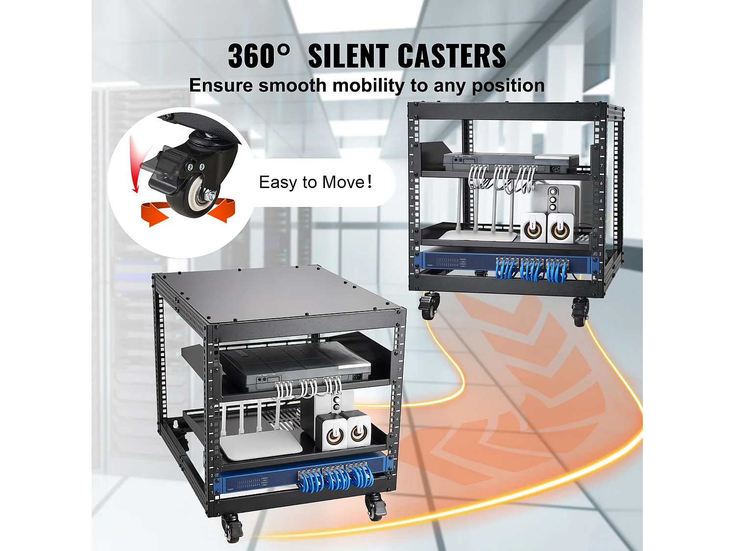 Rack de Serveur SucceBuy 9U Boîtier Réseau à Cadre Ouvert à 4 Montants 58cm-102cm Réglable