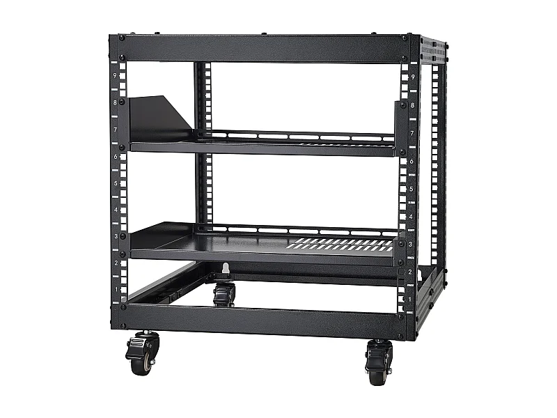 Server-Rack SucceBuy 9U Netwerkbehuizing met Open Frame met 4 Stijlen 58cm-102cm Verstelbaar