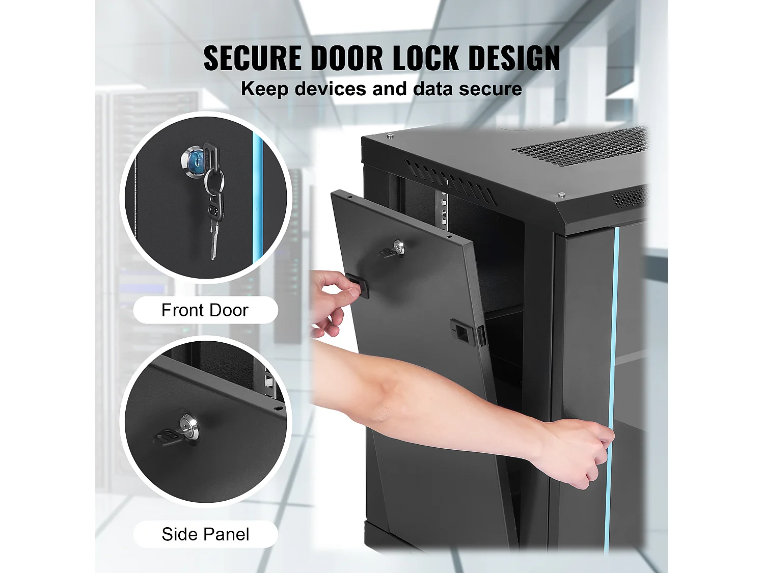 Armoire de Serveur Réseau SucceBuy à Montage Mural 9U, 39cm de Profondeur, Charge Maximale de 200 Livres, Porte en Verre Verrouillable et Panneaux Latéraux