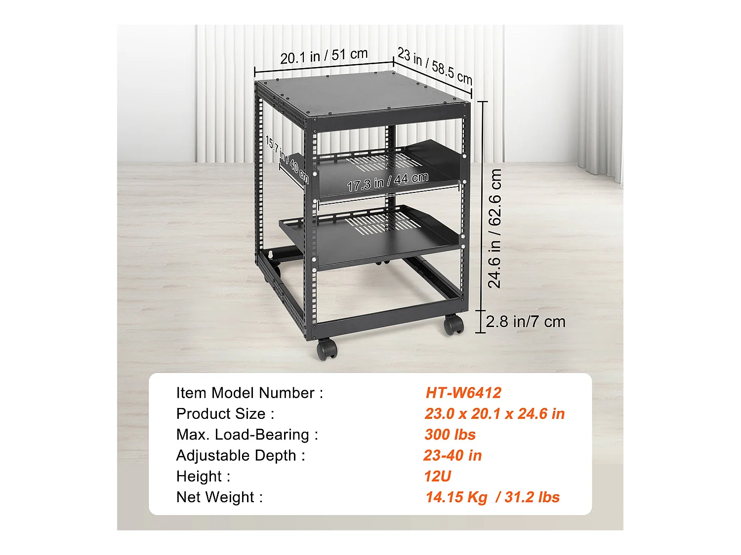 Rack de Serveur SucceBuy 12U 4 - Rack Serveur à Montants, 58cm - 102cm Réglable, Boîtier Réseau