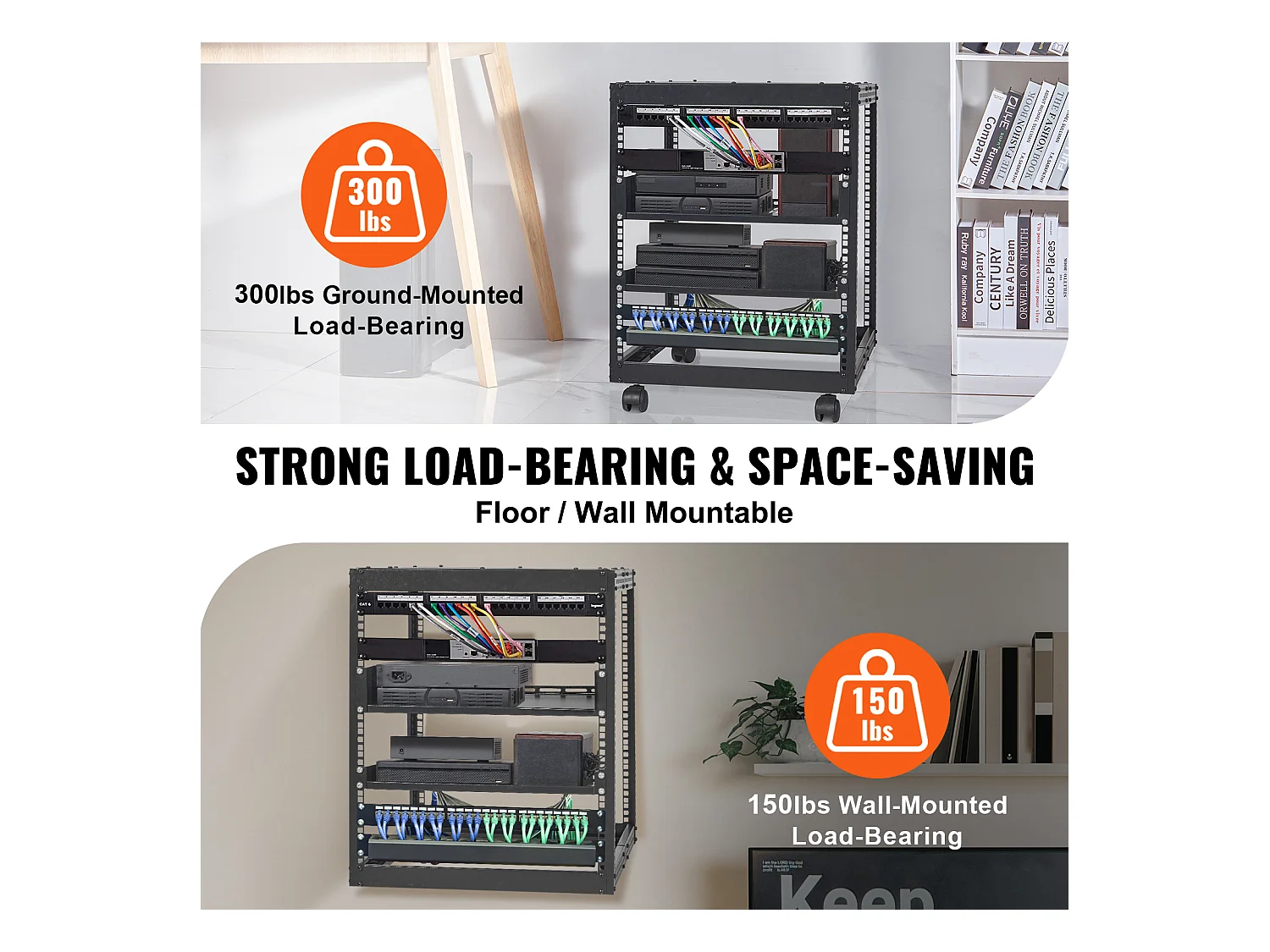 Rack de Serveur SucceBuy 12U 4 - Rack Serveur à Montants, 58cm - 102cm Réglable, Boîtier Réseau