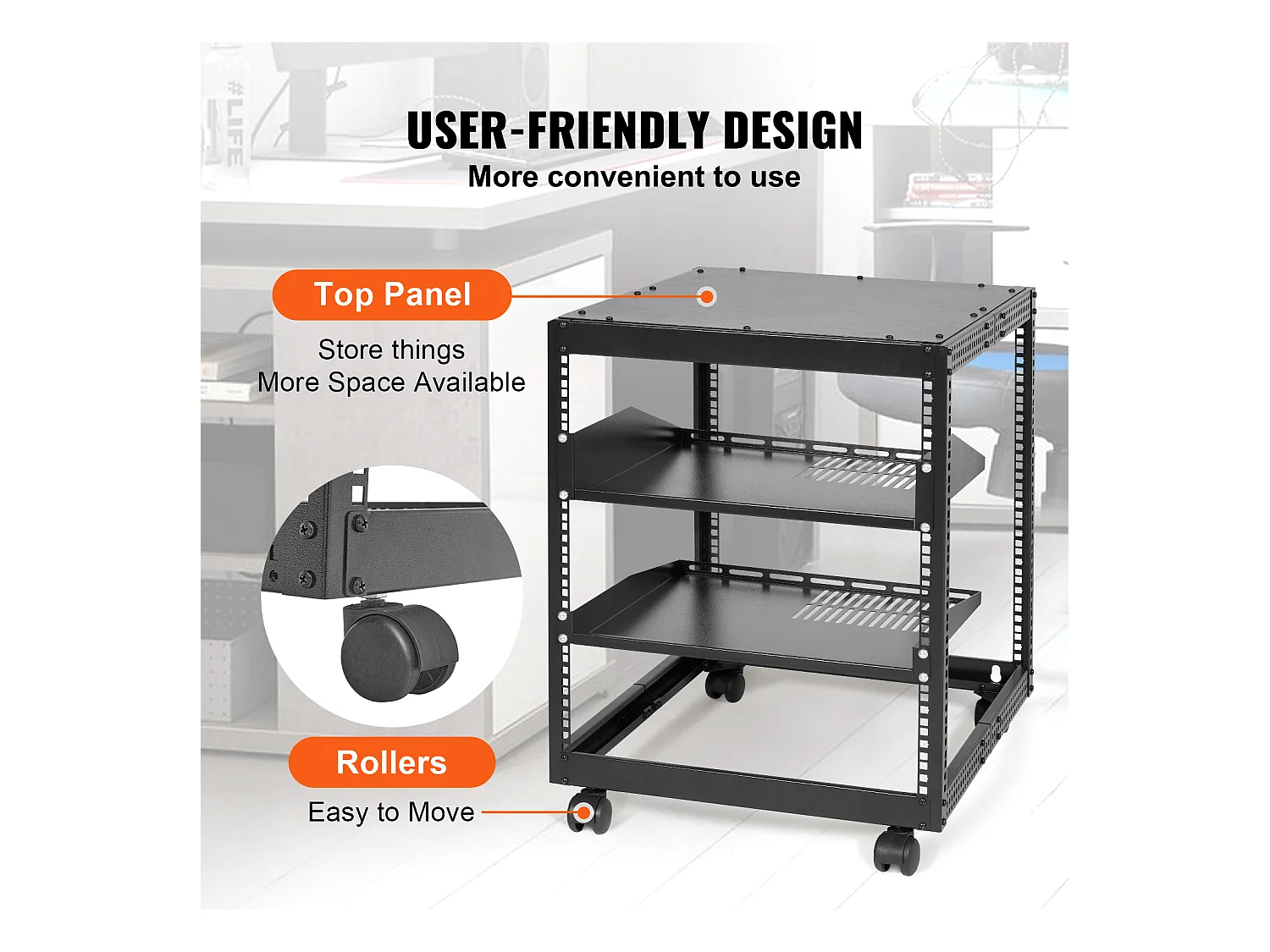 Rack de Serveur SucceBuy 12U 4 - Rack Serveur à Montants, 58cm - 102cm Réglable, Boîtier Réseau