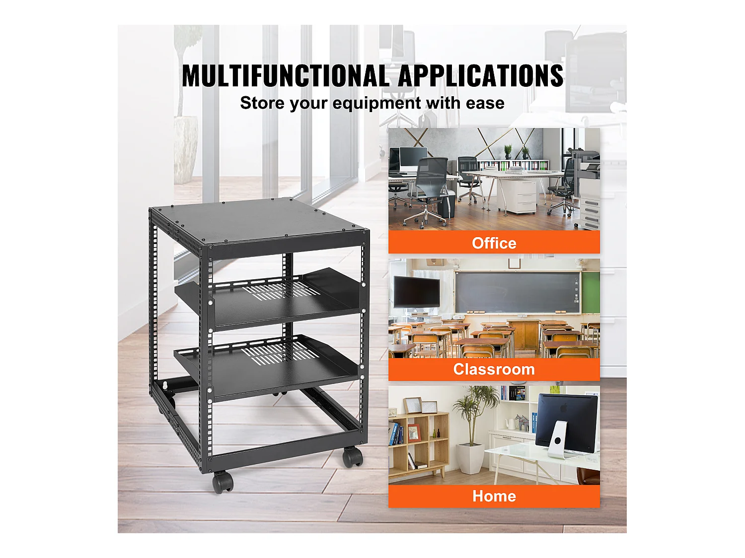 Rack de Serveur SucceBuy 12U 4 - Rack Serveur à Montants, 58cm - 102cm Réglable, Boîtier Réseau