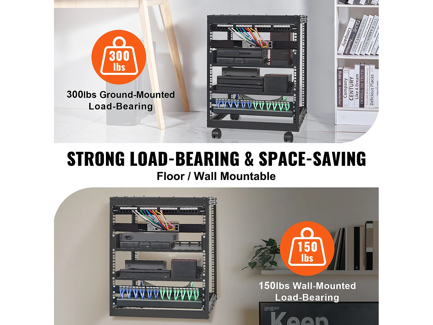 Rack de Serveur SucceBuy 12U 4 - Rack Serveur à Montants, 58cm - 102cm Réglable, Boîtier Réseau