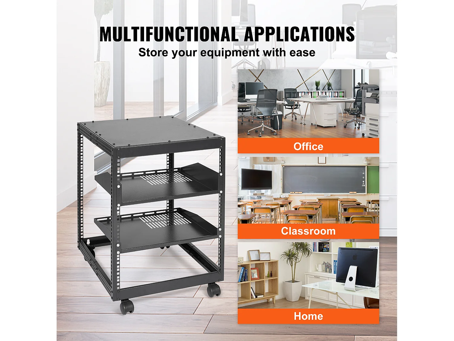 Rack de Serveur SucceBuy 12U 4 - Rack Serveur à Montants, 58cm - 102cm Réglable, Boîtier Réseau