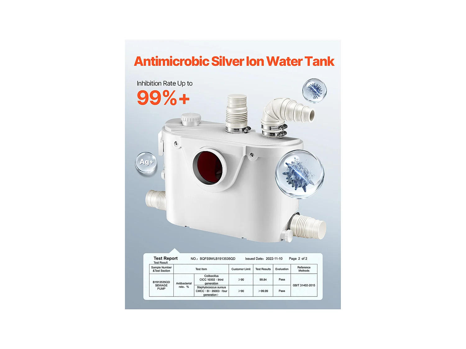 Pompe de Macération SucceBuy Pompe de Macération Toilettes 500 W, Débit 110 L/min, Hauteur 8 m