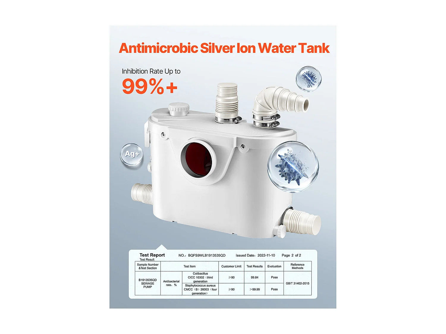 Maceratiepomp SucceBuy 500W Maceratiepomp met 4 Inlaten, Debiet 110L/min, tot 8 m Opvoerhoogte, Ideaal voor het Verwijderen van Afvalwater uit Toiletten, Kelders