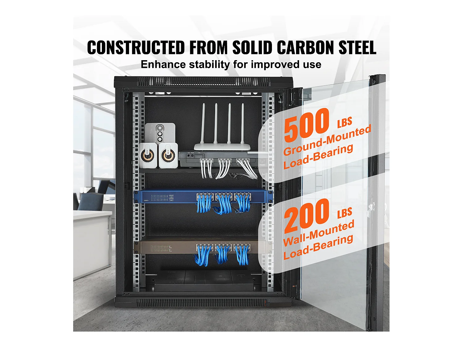 Rack de Serveur SucceBuy 15U Rack de Serveur Réseau à Montage Mural, Porte en Verre de 46cm, Boîtier d'Armoire, Verrouillable, Noir