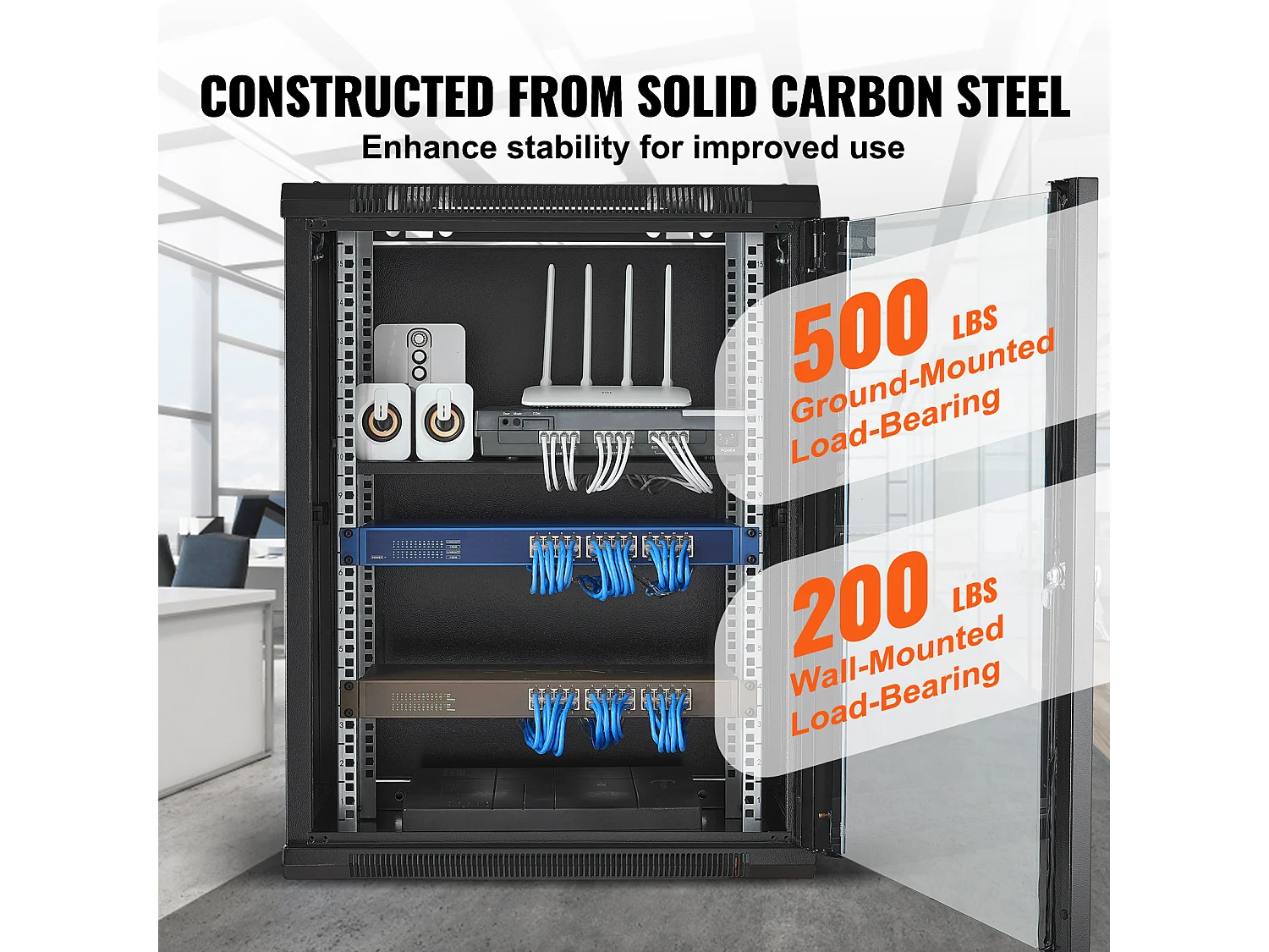 Rack de Serveur SucceBuy 15U Rack de Serveur Réseau à Montage Mural, Porte en Verre de 46cm, Boîtier d'Armoire, Verrouillable, Noir