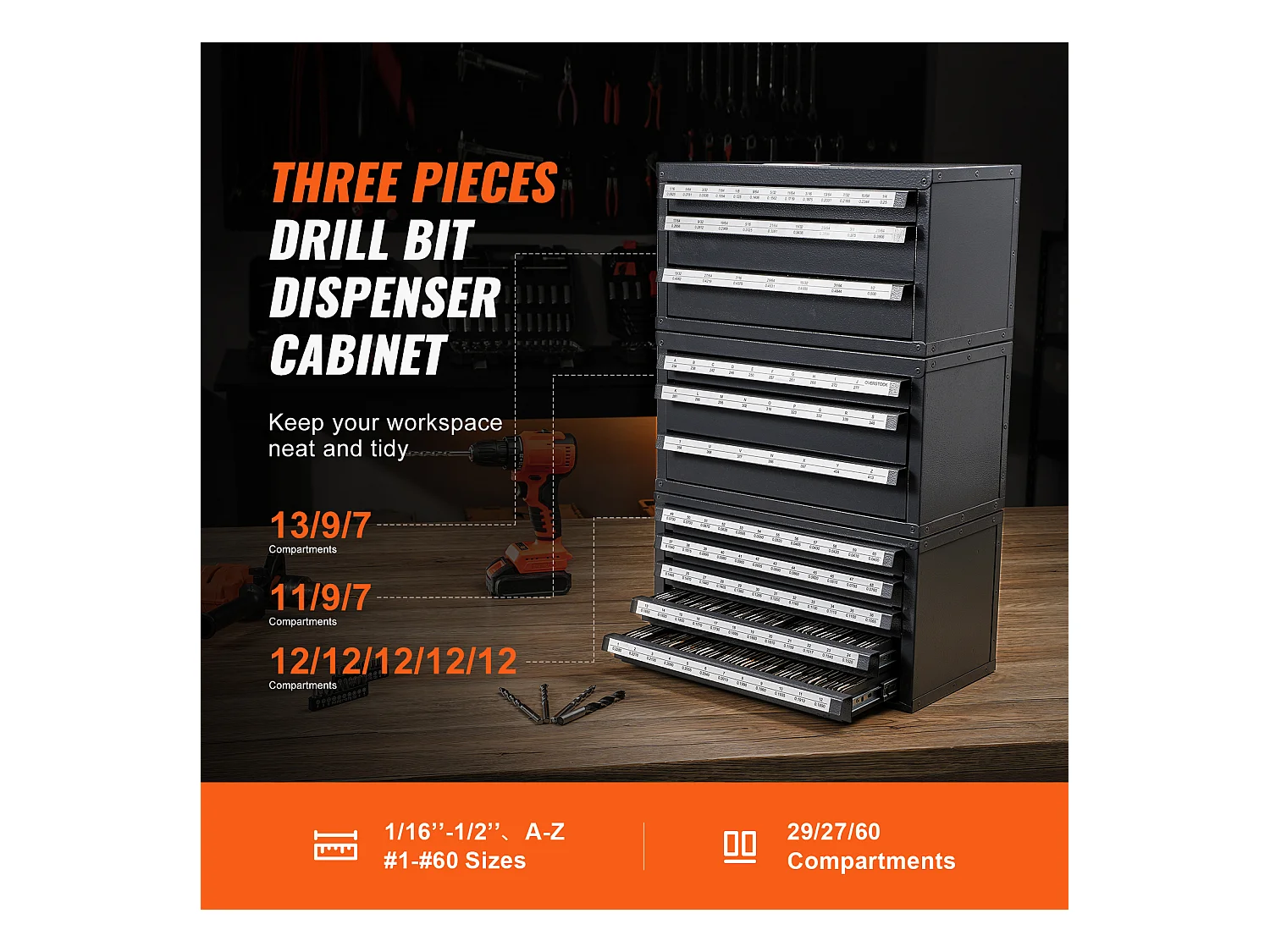 Organisateur de Distributeur SucceBuy de Forets, Armoire 3 Pièces, Trois Tiroirs et Cinq Tiroirs pour Calibre de Fil #1 à #60, Rangement Empliable