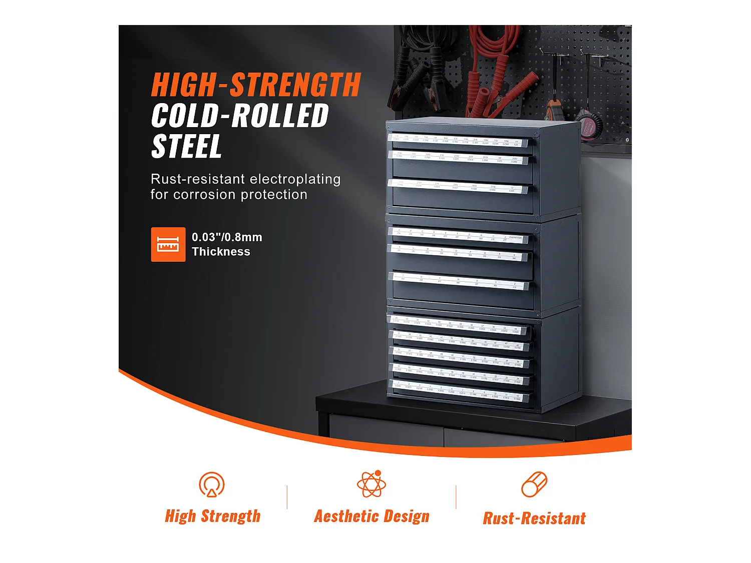 Organisateur de Distributeur SucceBuy de Forets, Armoire 3 Pièces, Trois Tiroirs et Cinq Tiroirs pour Calibre de Fil #1 à #60, Rangement Empliable