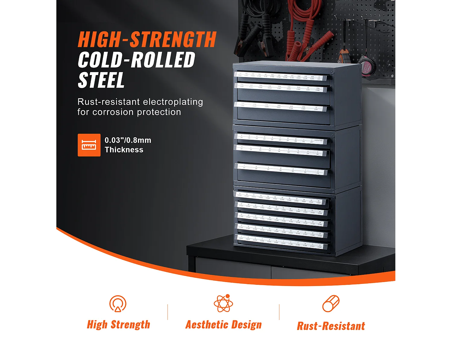 Organizzatore Distributore SucceBuy di Punte, Armadio 3 Pezzi, Tre Cassetti e Cinque Cassetti per Calibro Filo #1 a #60, Archivazione Impilable