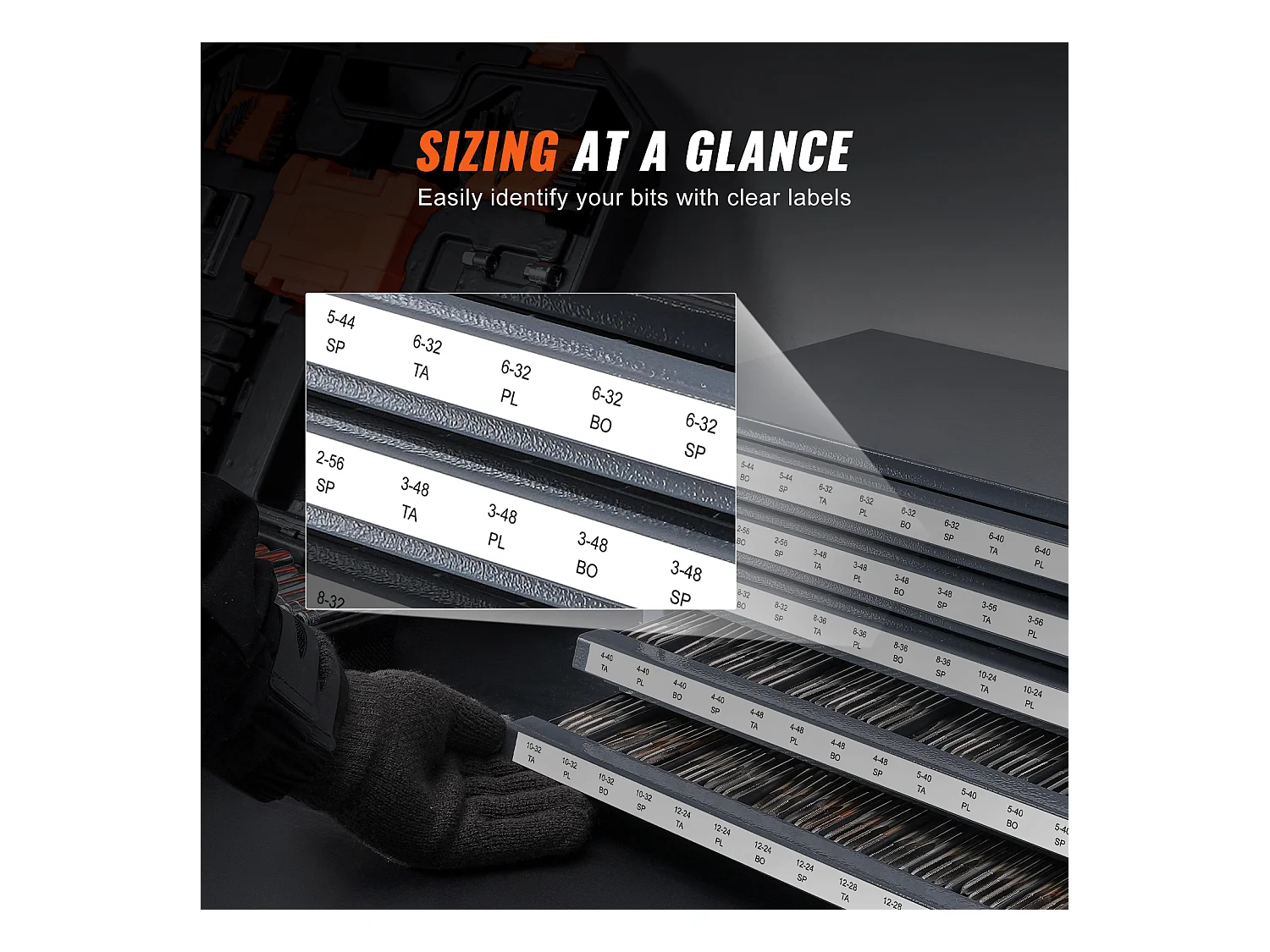 Aufbewahrungsschrank SucceBuy für Hahn-Verteiler, Fünf Schubladen, #2-56-#12-28, Stapelbare 60-Fach-Aufbewahrung mit Etiketten