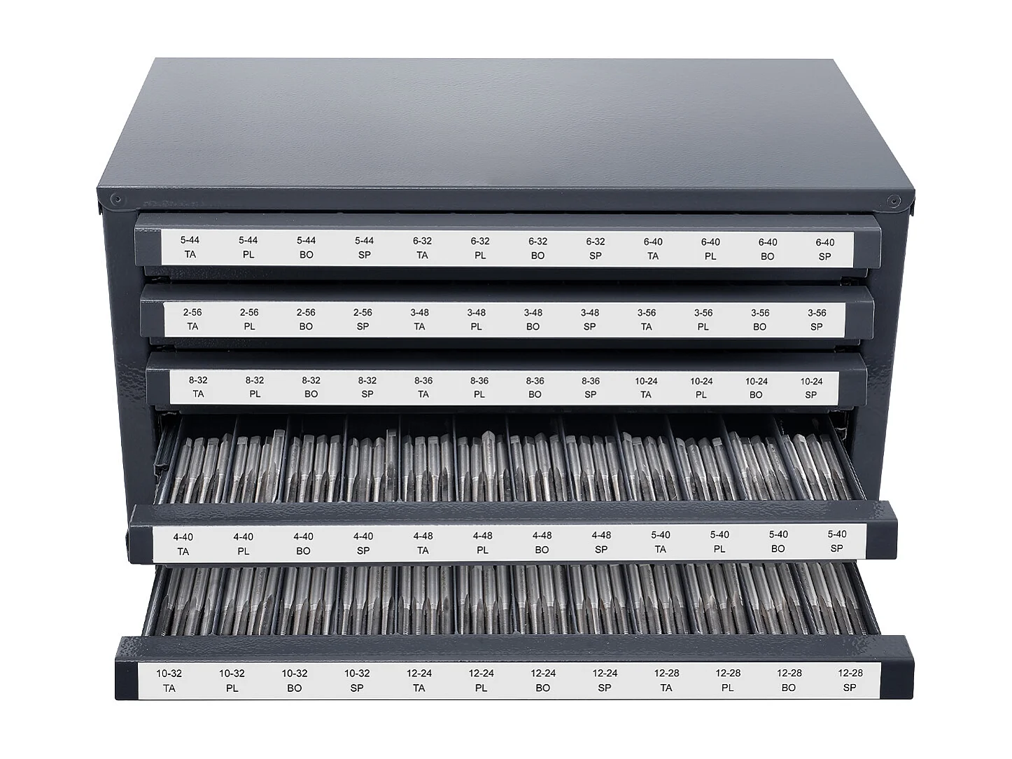 Armário de Armazenamento SucceBuy para Organizador de Torneiras, Cinco Gavetas, #2-56-#12-28, Armazenamento Empilhável de 60 Compartimentos com Etiquetas