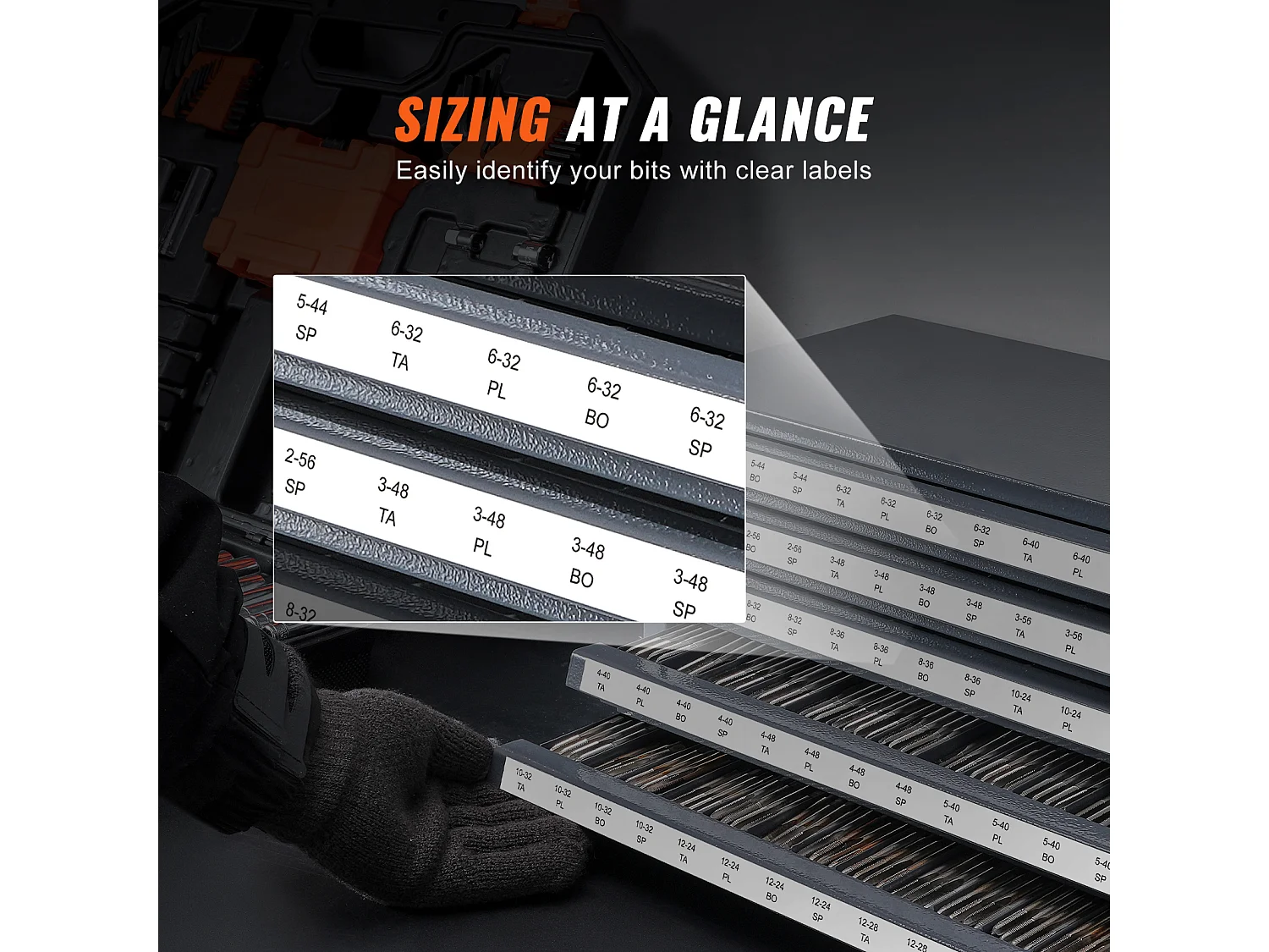 Armário de Armazenamento SucceBuy para Organizador de Torneiras, Cinco Gavetas, #2-56-#12-28, Armazenamento Empilhável de 60 Compartimentos com Etiquetas