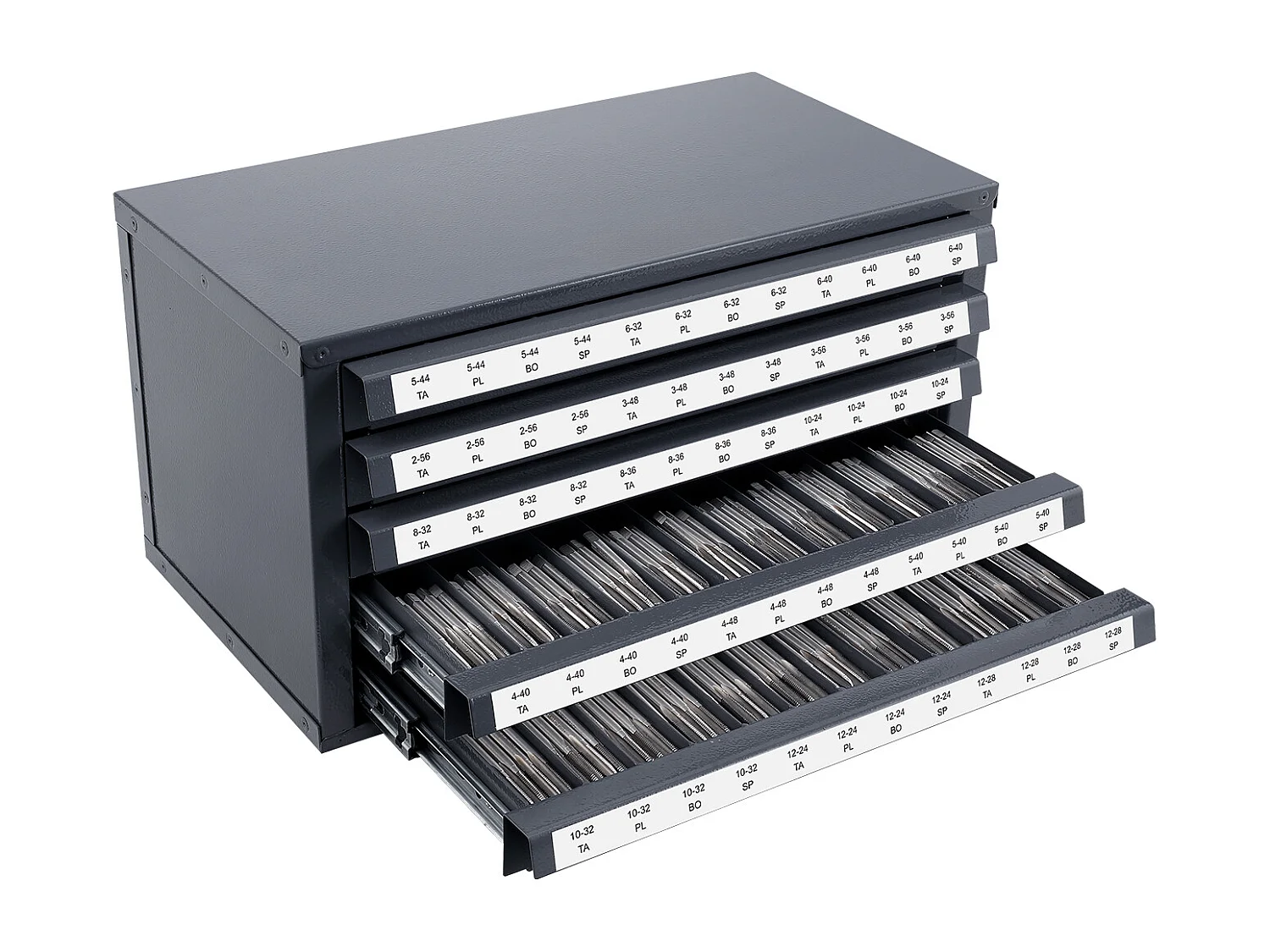 Armário de Armazenamento SucceBuy para Organizador de Torneiras, Cinco Gavetas, #2-56-#12-28, Armazenamento Empilhável de 60 Compartimentos com Etiquetas